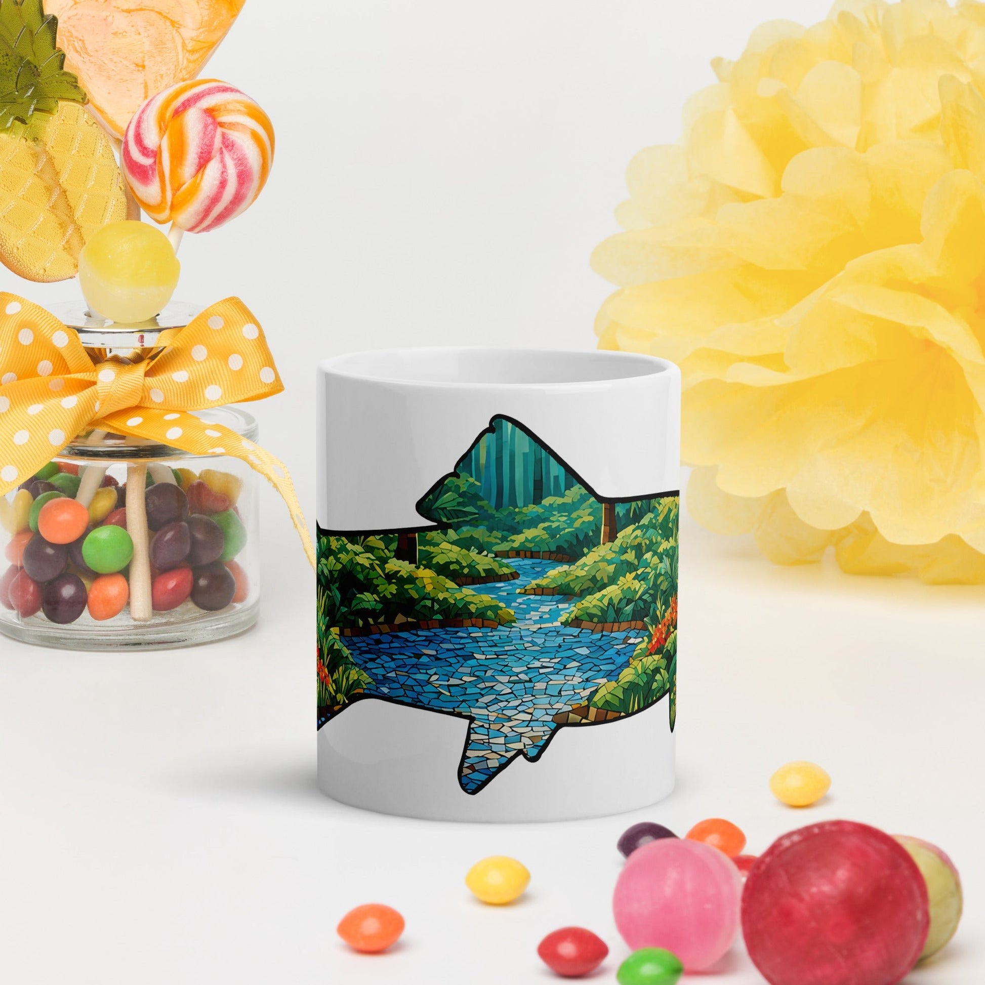 Mosaic Forest Trout White Glossy Mug (11 oz, 15 oz, 20 oz) - Mugs - Discovery Co.