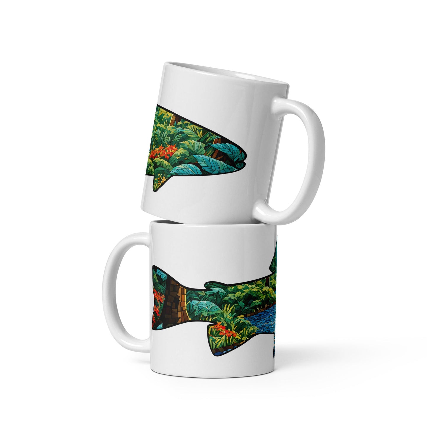 Mosaic Forest Trout White Glossy Mug (11 oz, 15 oz, 20 oz) - Mugs - Discovery Co.