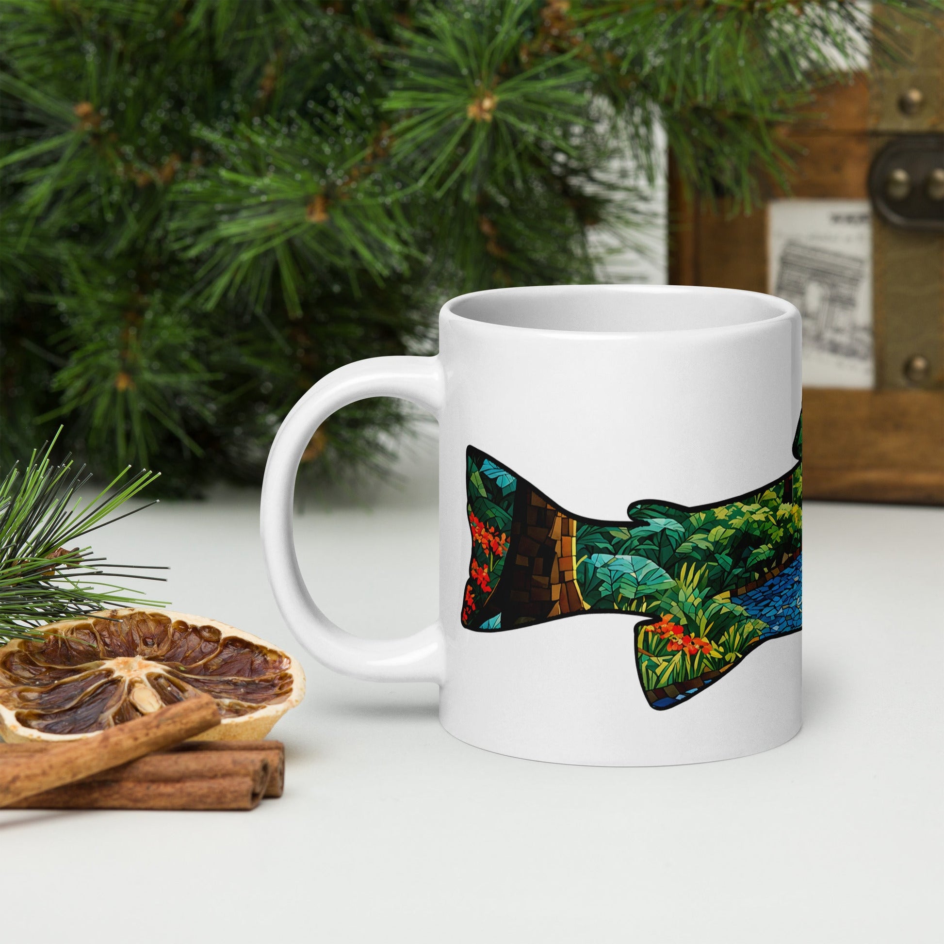 Mosaic Forest Trout White Glossy Mug (11 oz, 15 oz, 20 oz) - Mugs - Discovery Co.