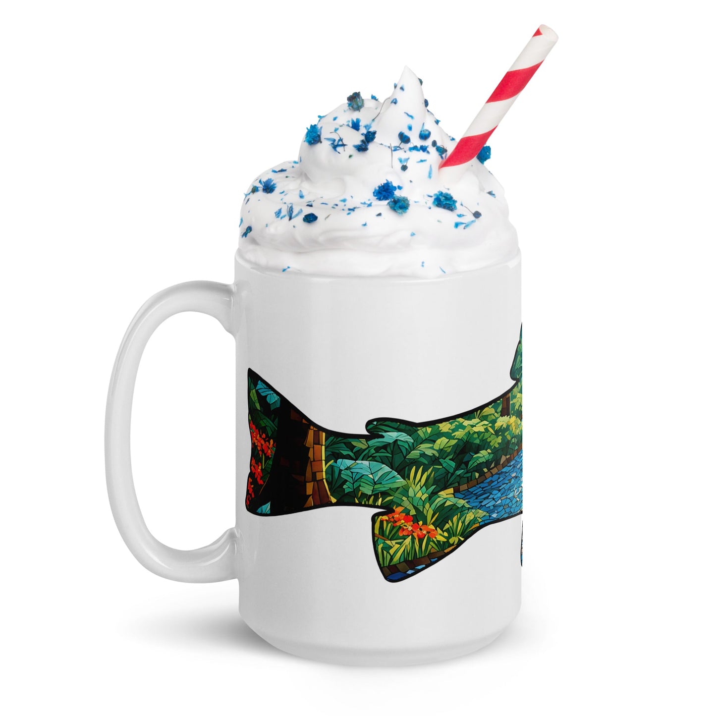 Mosaic Forest Trout White Glossy Mug (11 oz, 15 oz, 20 oz) - Mugs - Discovery Co.