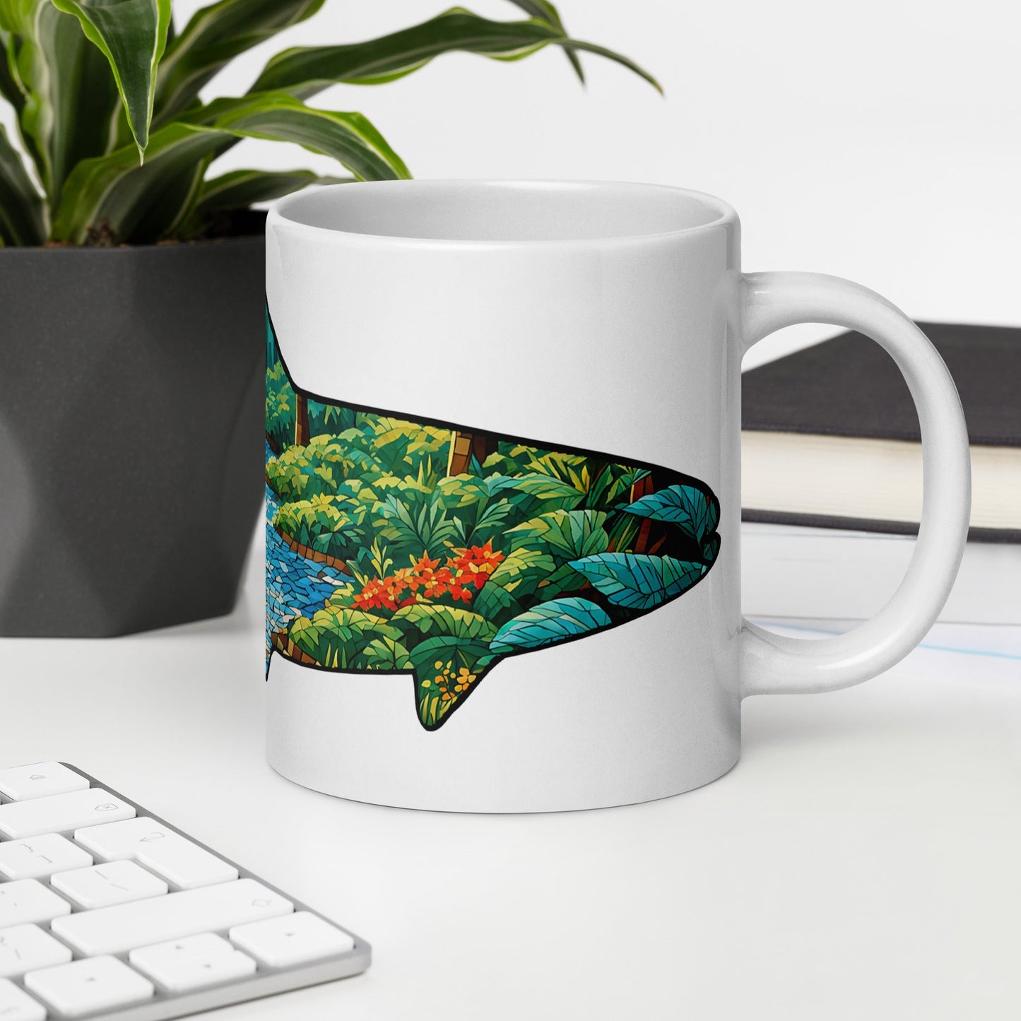 Mosaic Forest Trout White Glossy Mug (11 oz, 15 oz, 20 oz) - Mugs - Discovery Co.