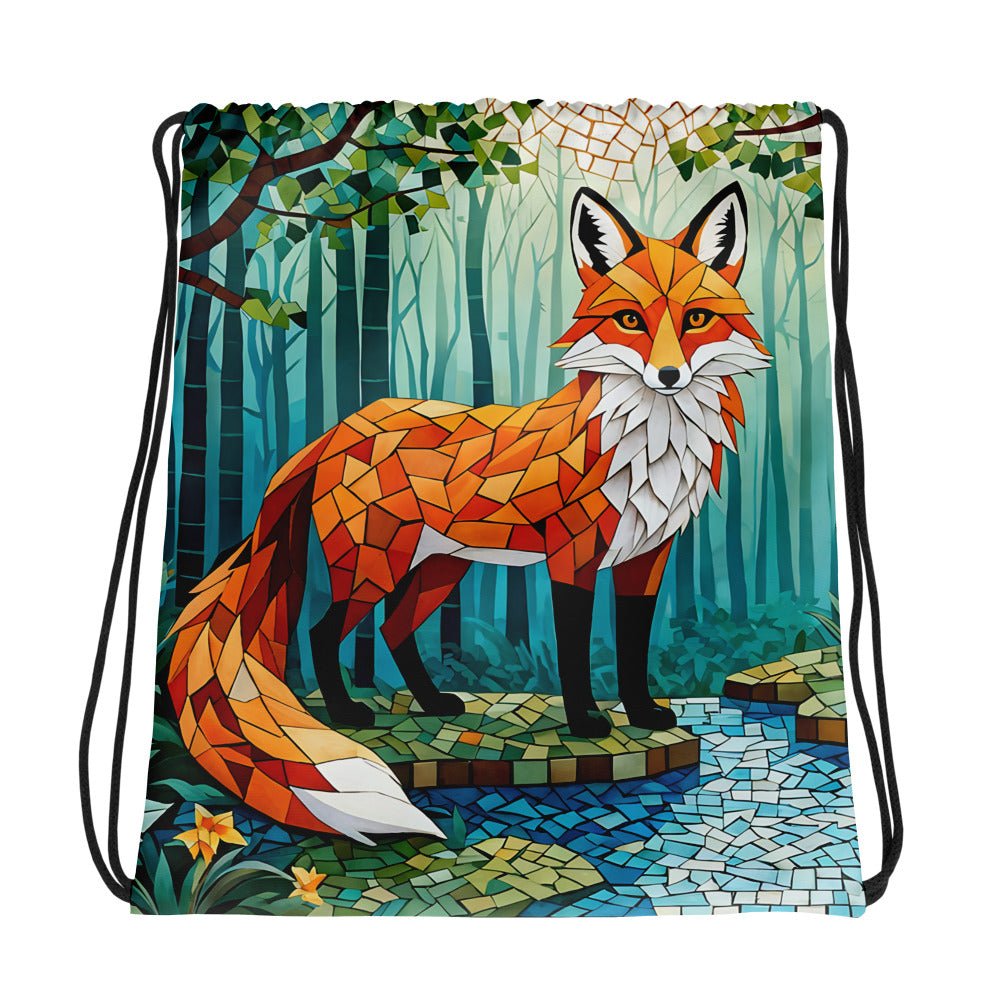 Mosaic Fox By The River Drawstring Bag - Drawstring Bag - Discovery Co.