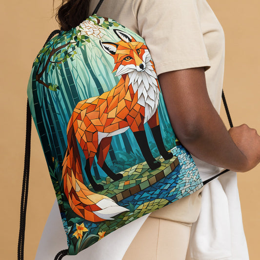 Mosaic Fox By The River Drawstring Bag - Drawstring Bag - Discovery Co.