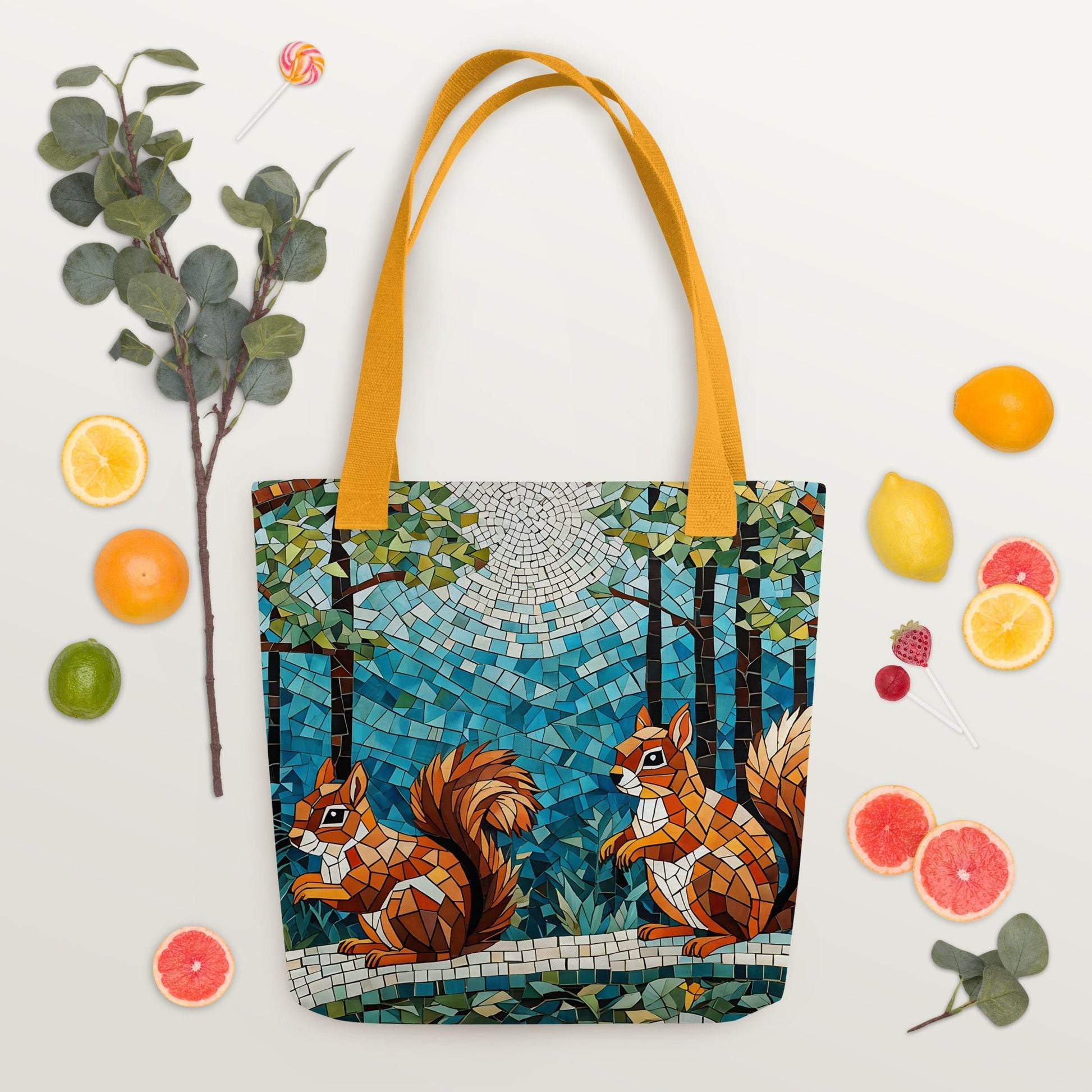 Mosaic Squirrels In The Forest Tote Bag - Tote Bags - Discovery Co.