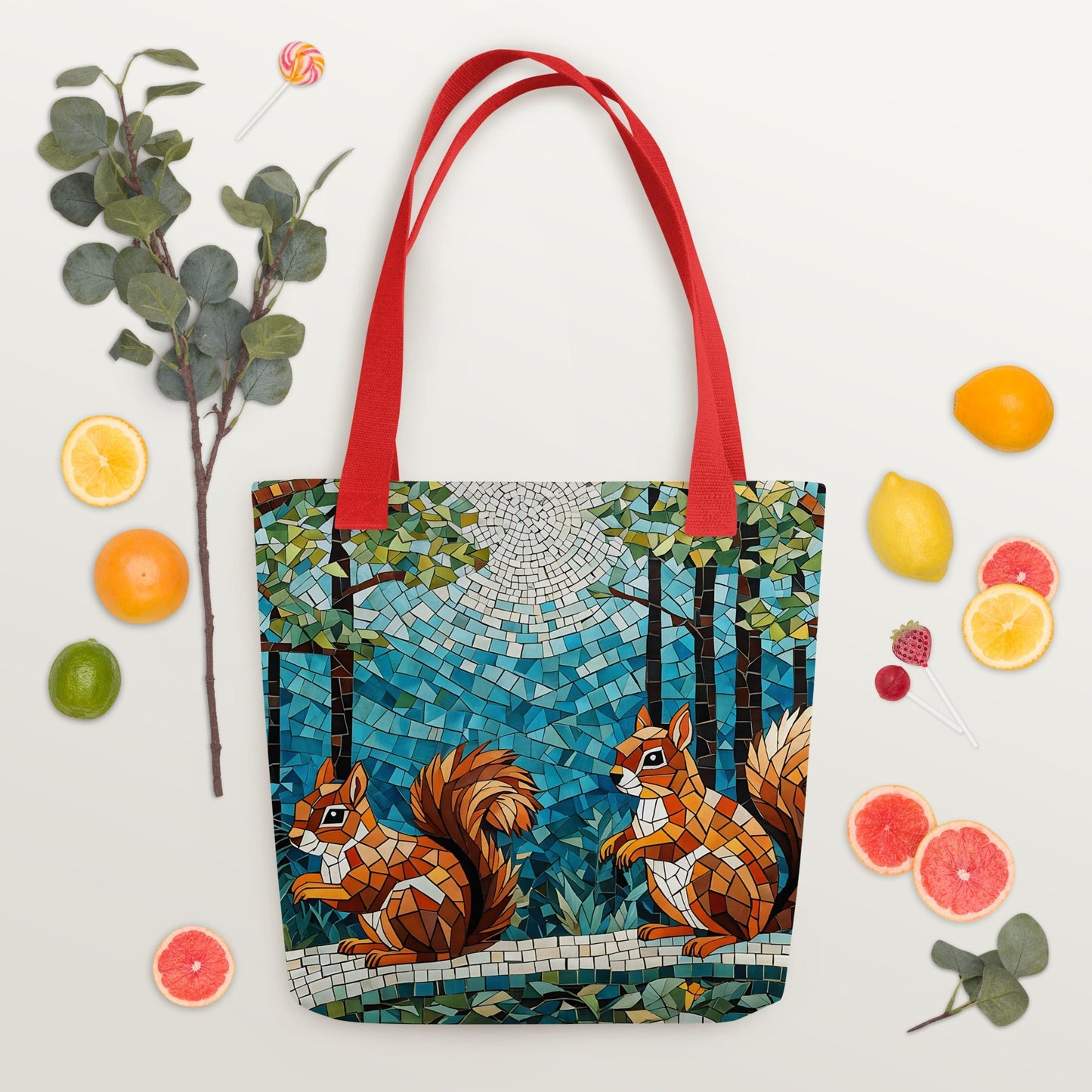 Mosaic Squirrels In The Forest Tote Bag - Tote Bags - Discovery Co.