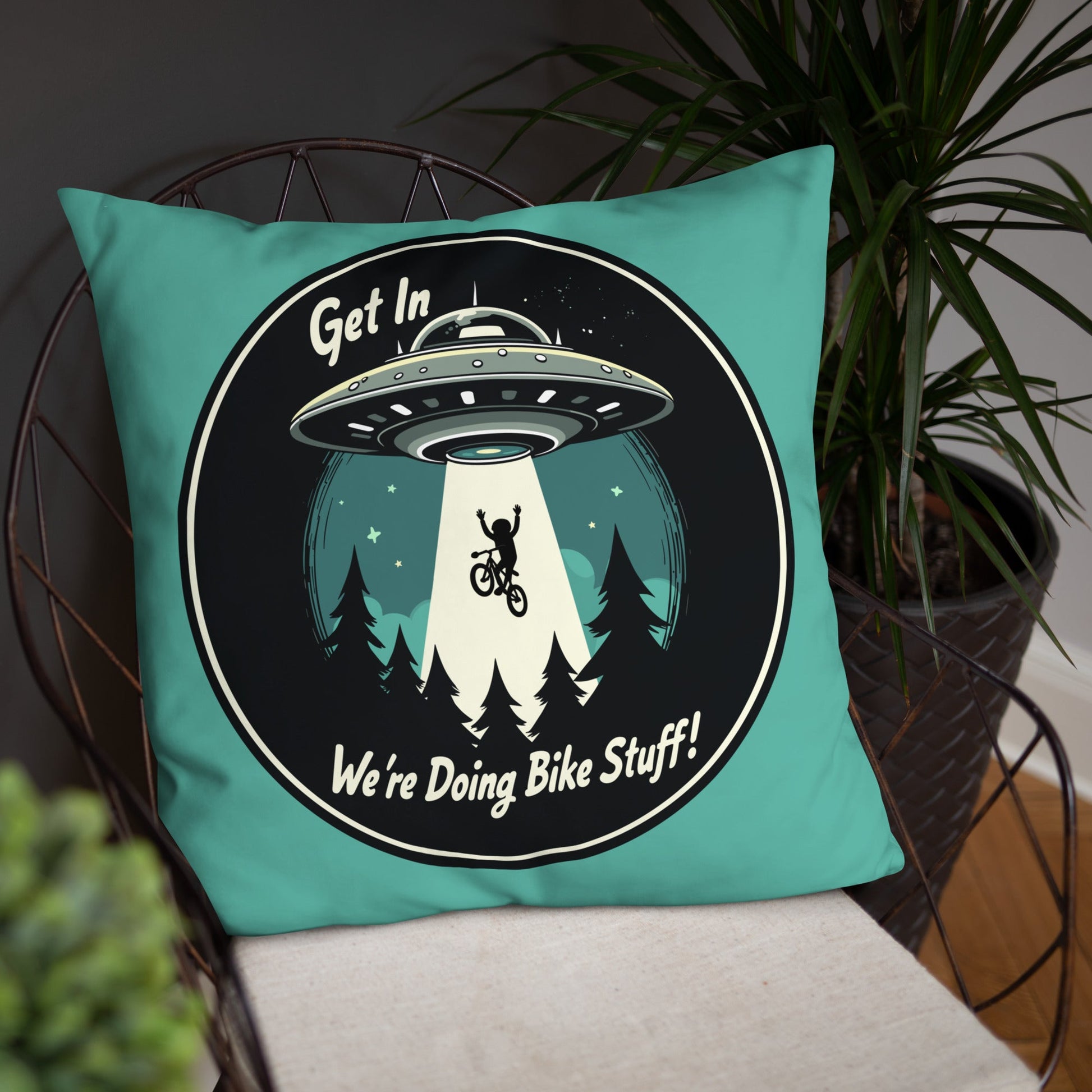 Mountain Biker - UFO Abduction Basic Pillow - Pillows - Discovery Co.