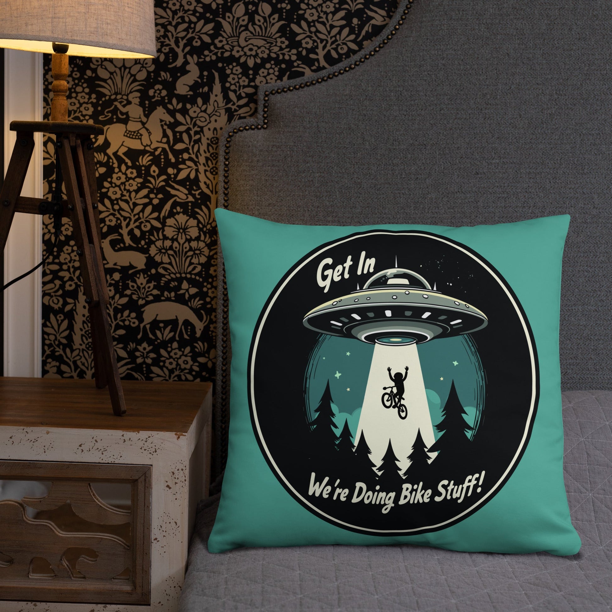 Mountain Biker - UFO Abduction Basic Pillow - Pillows - Discovery Co.