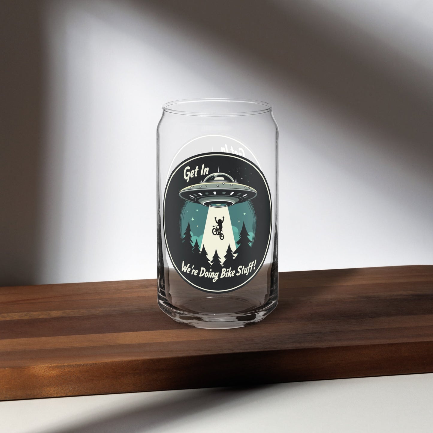 Mountain Biker - UFO Abduction Can - Shaped Glass - Can - Shaped Glass - Discovery Co.