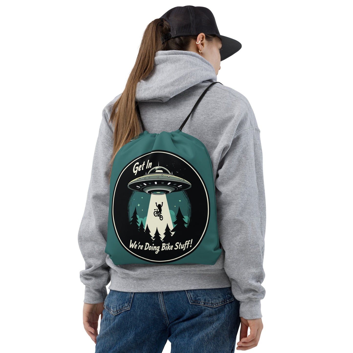 Mountain Biker - UFO Abduction Drawstring Bag - Drawstring Bag - Discovery Co.