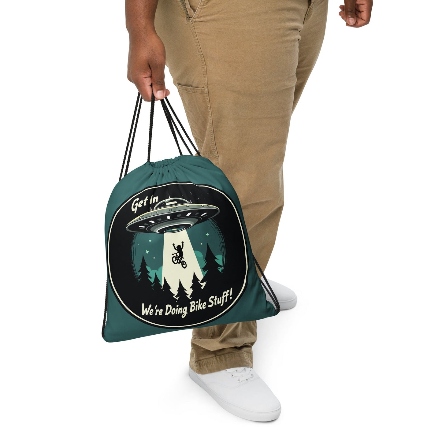 Mountain Biker - UFO Abduction Drawstring Bag - Drawstring Bag - Discovery Co.