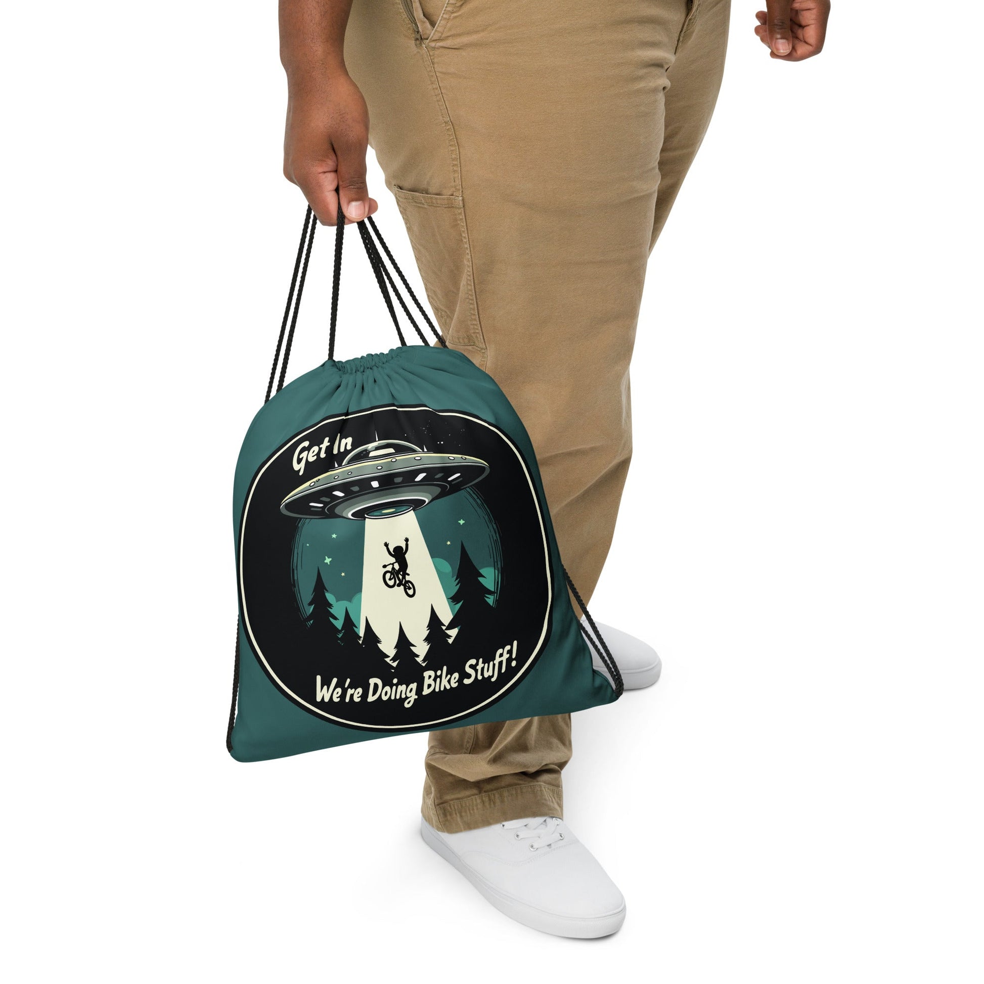 Mountain Biker - UFO Abduction Drawstring Bag - Drawstring Bag - Discovery Co.