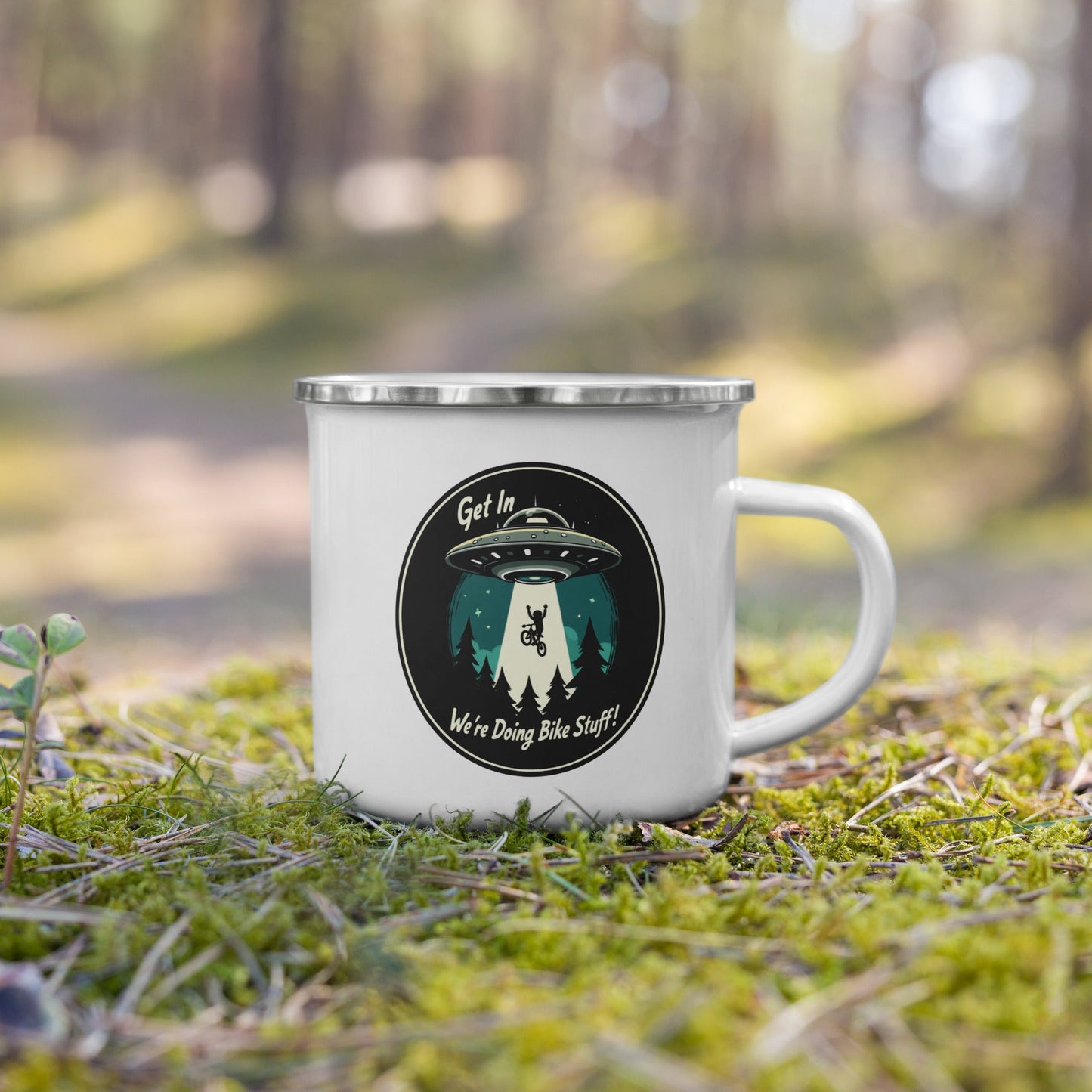 Mountain Biker - UFO Abduction Enamel Mug - Mugs - Discovery Co.
