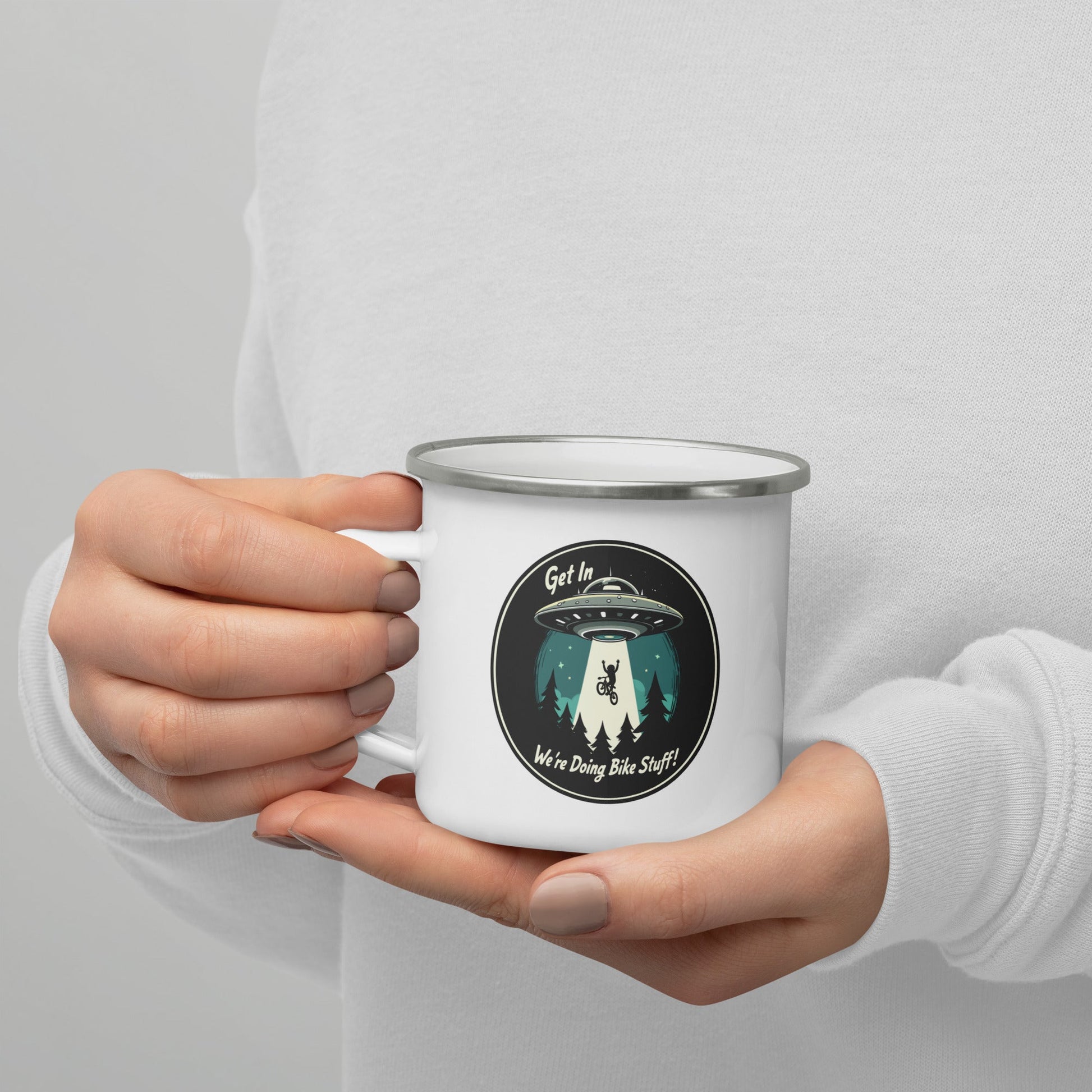 Mountain Biker - UFO Abduction Enamel Mug - Mugs - Discovery Co.