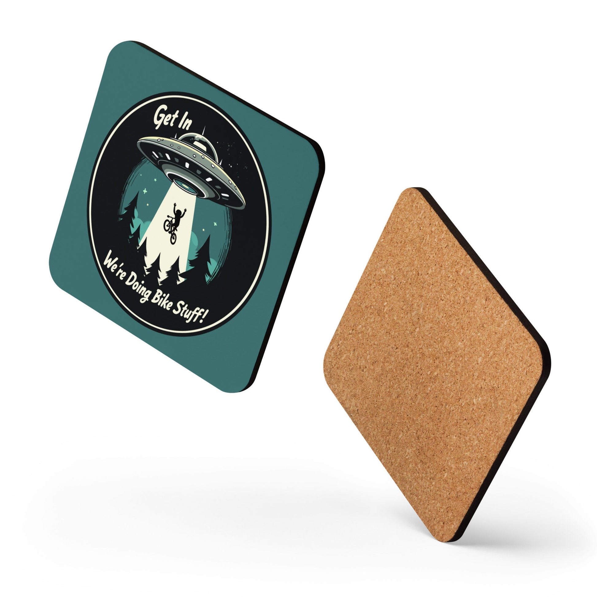 Mountain Biker - UFO Abduction "Get In - We're Doing Bike Stuff!" Cork - Back Coaster - Coasters - Discovery Co.