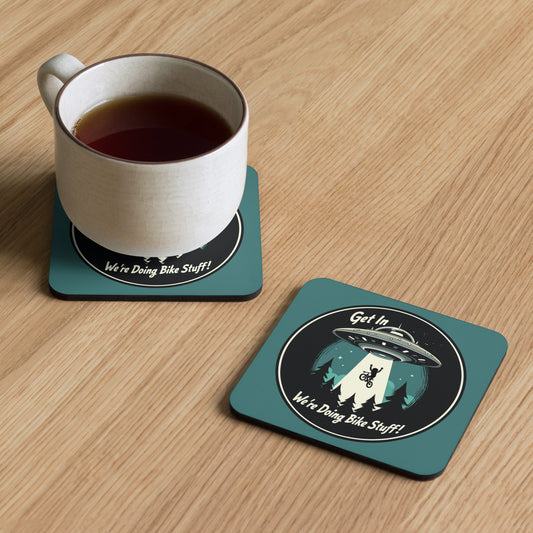 Mountain Biker - UFO Abduction "Get In - We're Doing Bike Stuff!" Cork - Back Coaster - Coasters - Discovery Co.