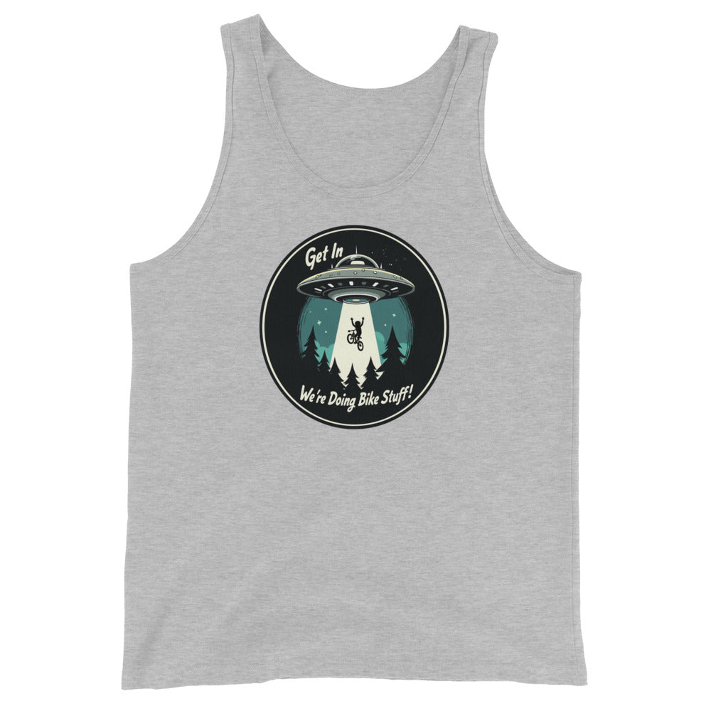 Mountain Biker - UFO Abduction "Get In - We're Doing Bike Stuff!" Men's Tank Top - Men's Shirts - Discovery Co.