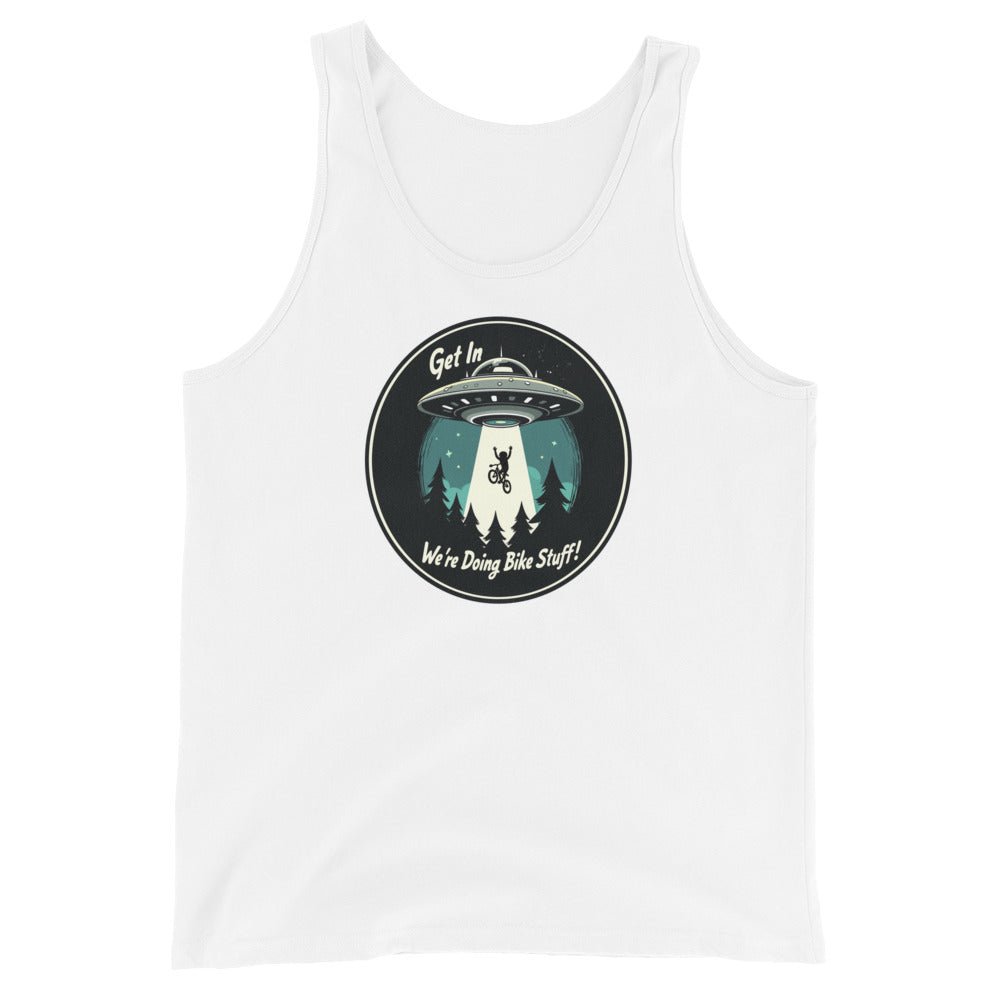 Mountain Biker - UFO Abduction "Get In - We're Doing Bike Stuff!" Men's Tank Top - Men's Shirts - Discovery Co.