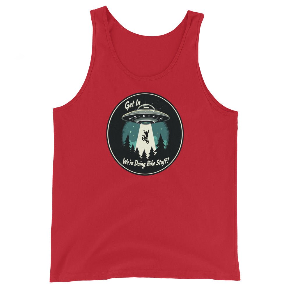 Mountain Biker - UFO Abduction "Get In - We're Doing Bike Stuff!" Men's Tank Top - Men's Shirts - Discovery Co.