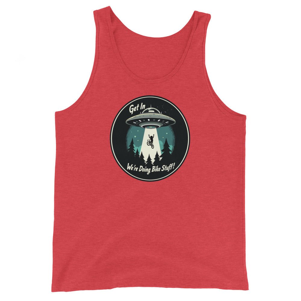 Mountain Biker - UFO Abduction "Get In - We're Doing Bike Stuff!" Men's Tank Top - Men's Shirts - Discovery Co.