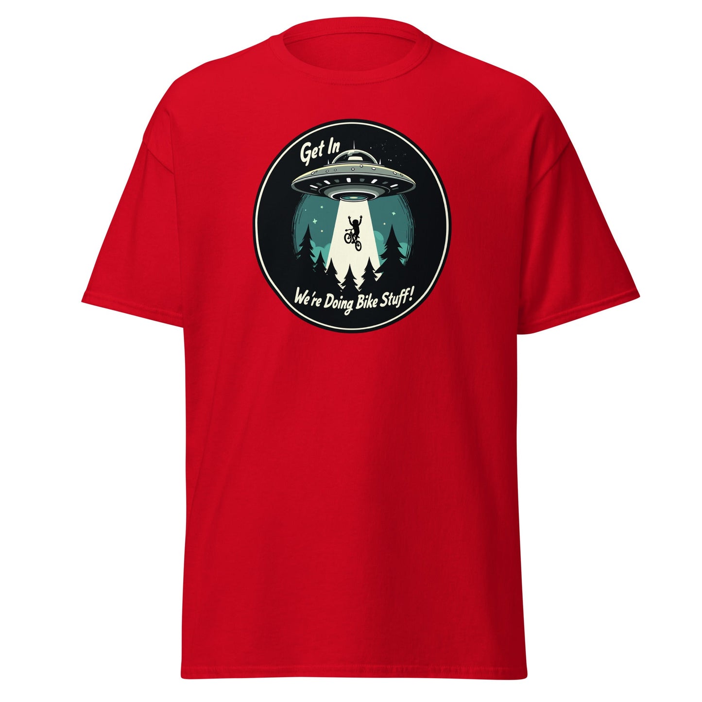 Mountain Biker - UFO Abduction "Get In - We're Doing Bike Stuff!" Men's (Unisex) Classic Tee - Men's Shirts - Discovery Co.
