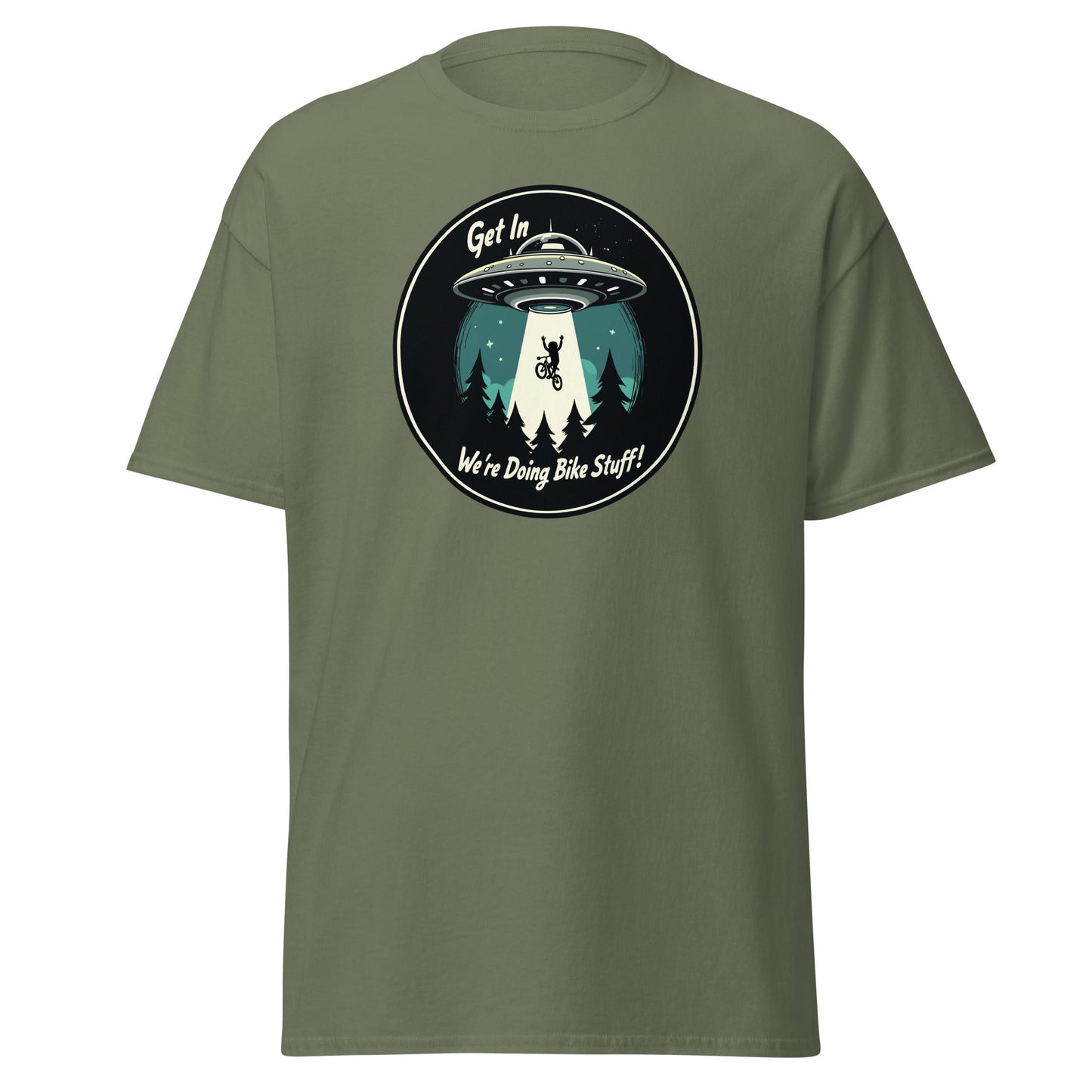 Mountain Biker - UFO Abduction "Get In - We're Doing Bike Stuff!" Men's (Unisex) Classic Tee - Men's Shirts - Discovery Co.