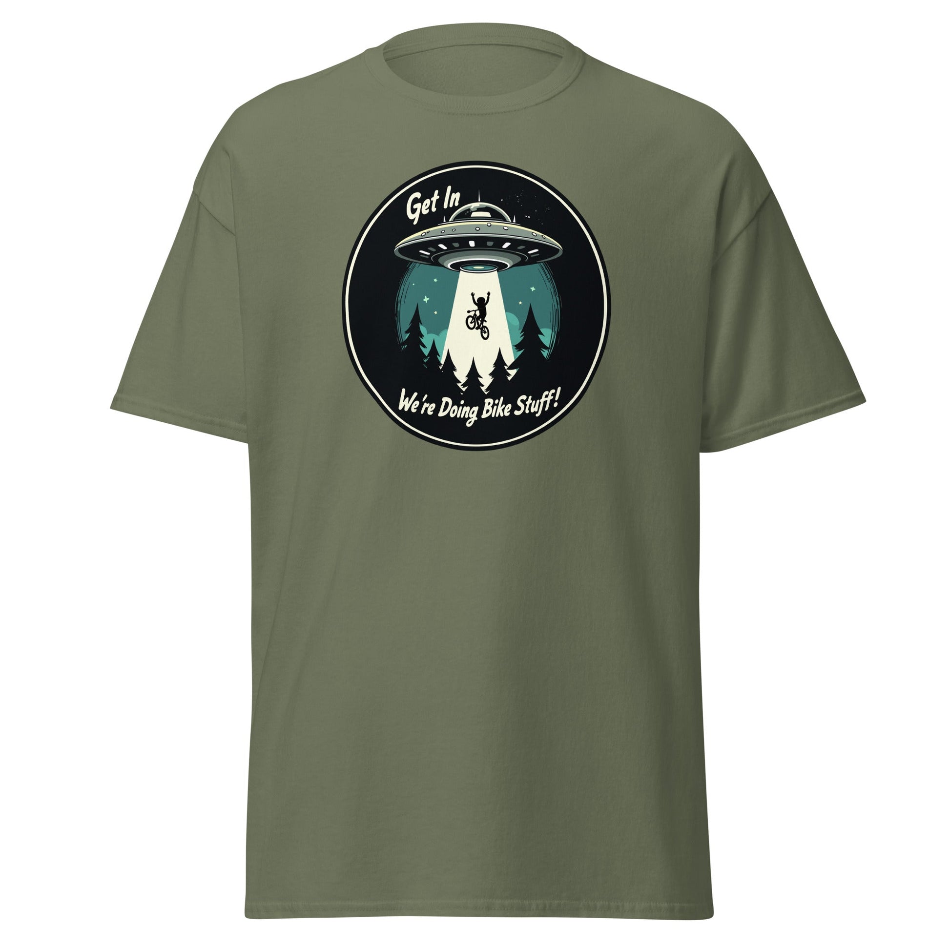 Mountain Biker - UFO Abduction "Get In - We're Doing Bike Stuff!" Men's (Unisex) Classic Tee - Men's Shirts - Discovery Co.