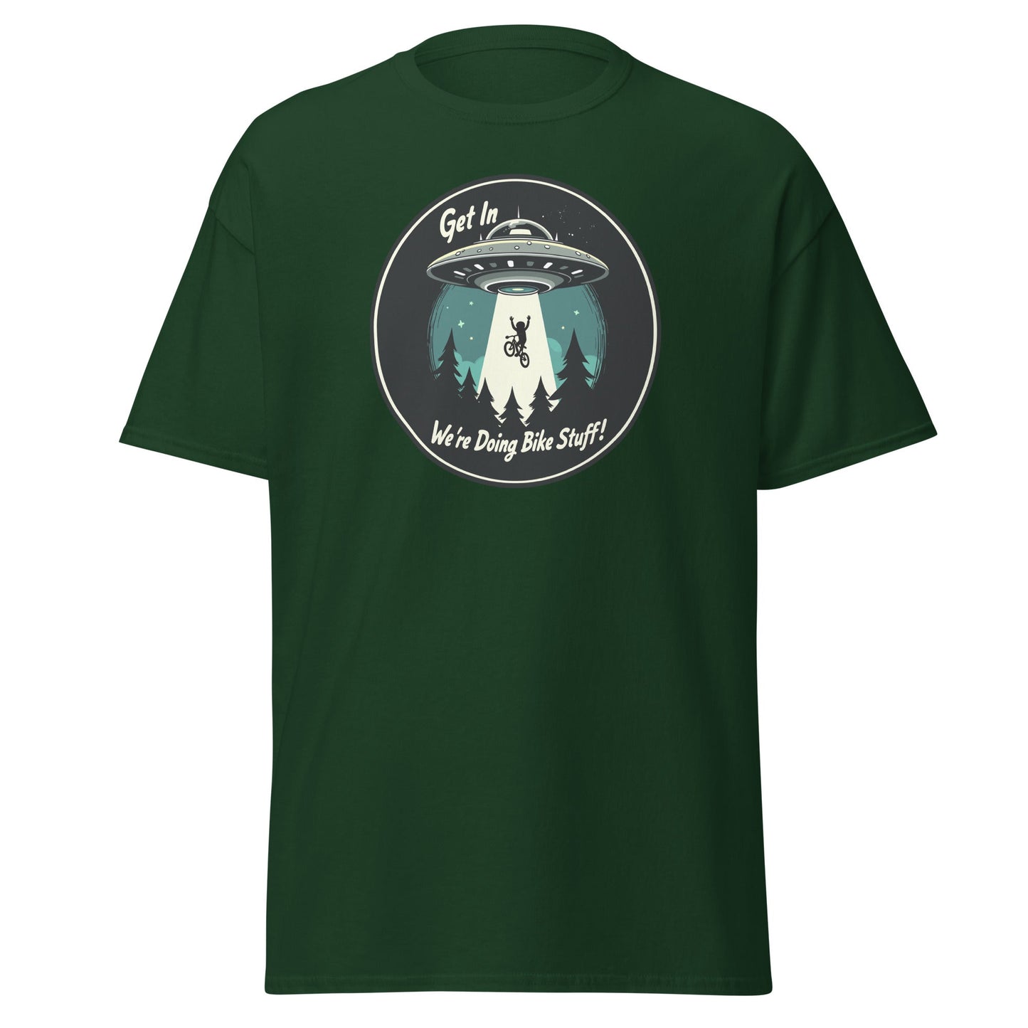 Mountain Biker - UFO Abduction "Get In - We're Doing Bike Stuff!" Men's (Unisex) Classic Tee - Men's Shirts - Discovery Co.
