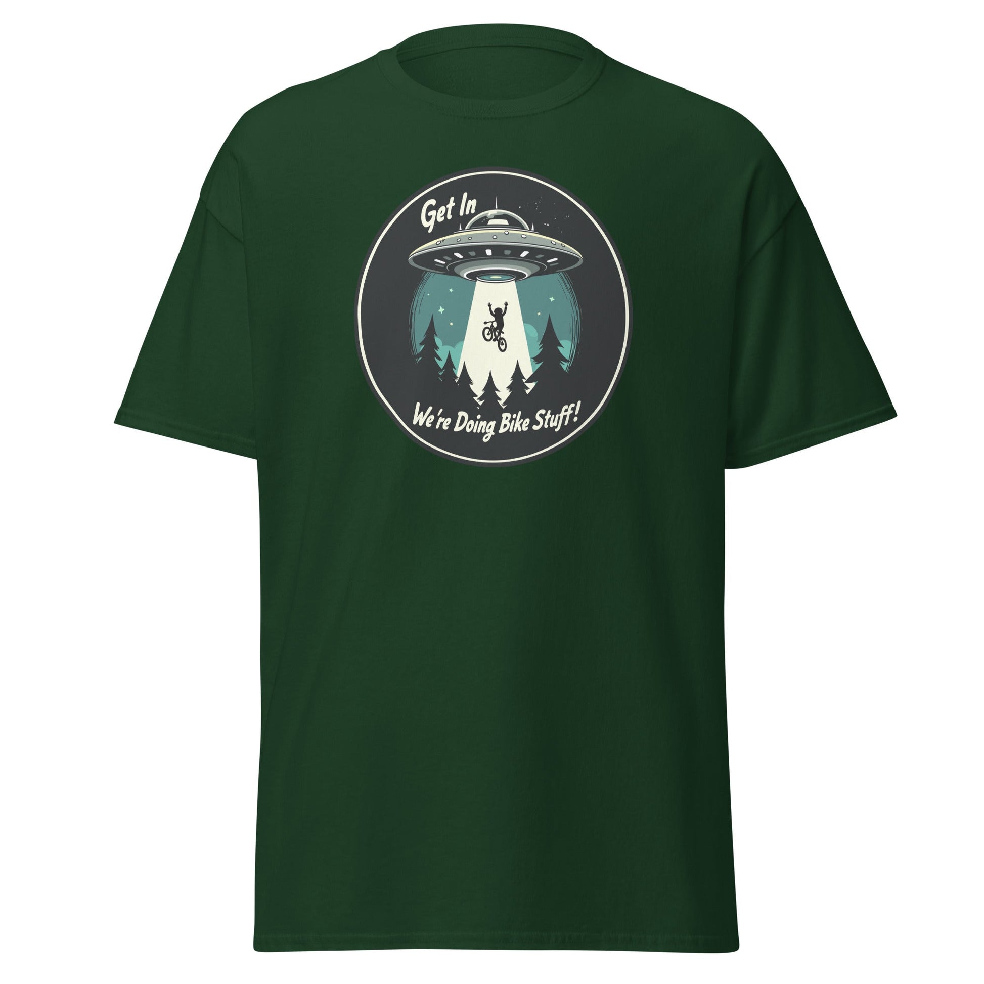 Mountain Biker - UFO Abduction "Get In - We're Doing Bike Stuff!" Men's (Unisex) Classic Tee - Men's Shirts - Discovery Co.