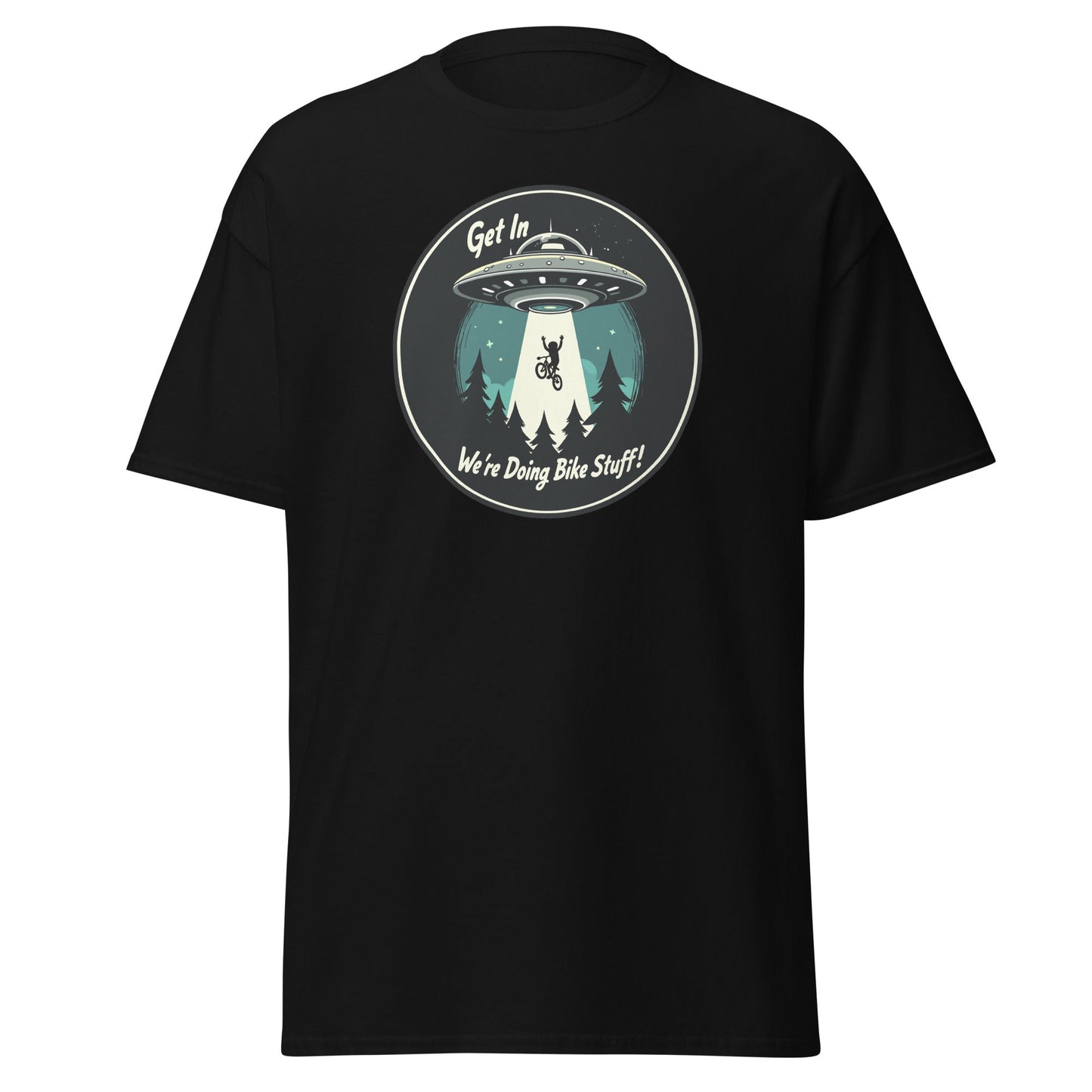 Mountain Biker - UFO Abduction "Get In - We're Doing Bike Stuff!" Men's (Unisex) Classic Tee - Men's Shirts - Discovery Co.