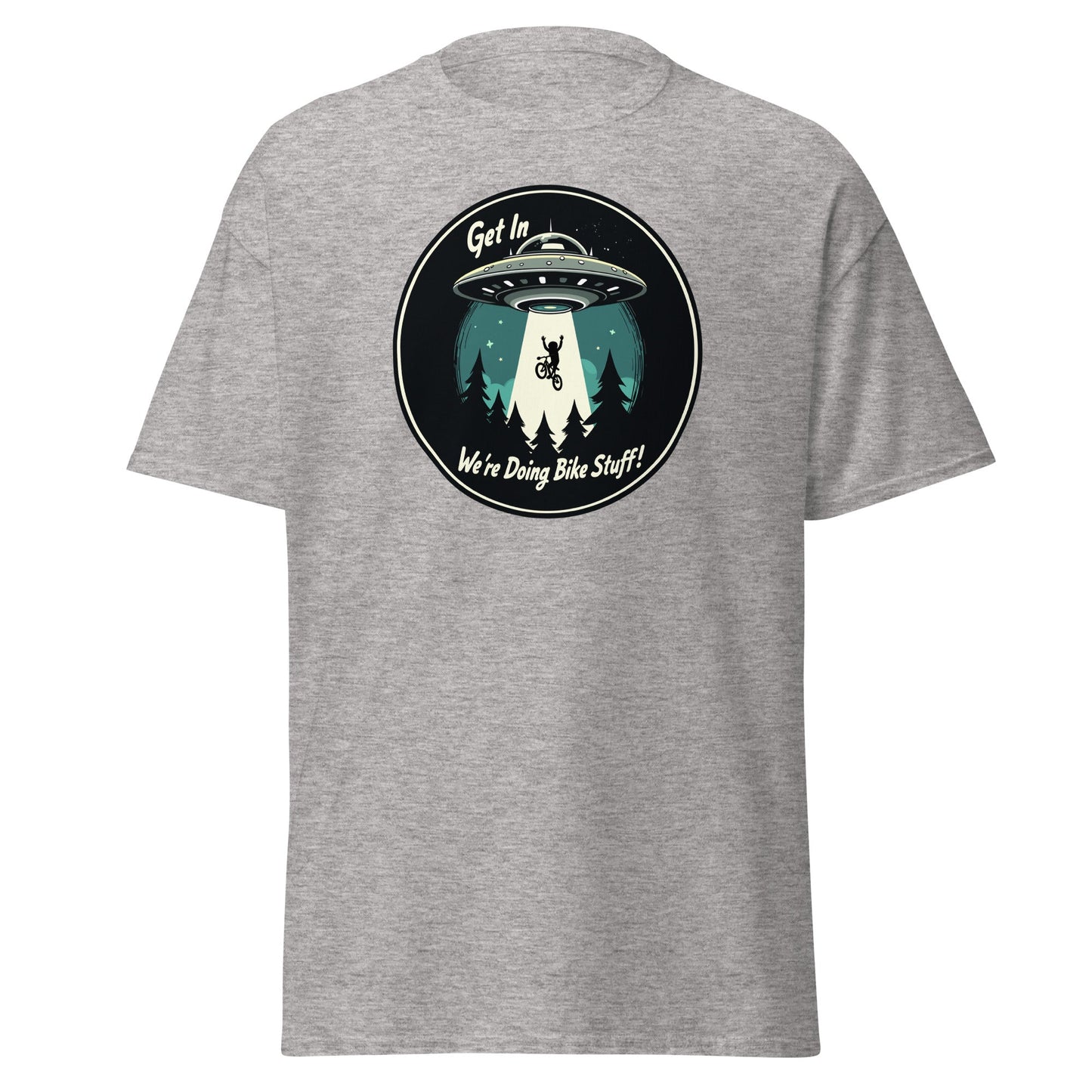 Mountain Biker - UFO Abduction "Get In - We're Doing Bike Stuff!" Men's (Unisex) Classic Tee - Men's Shirts - Discovery Co.