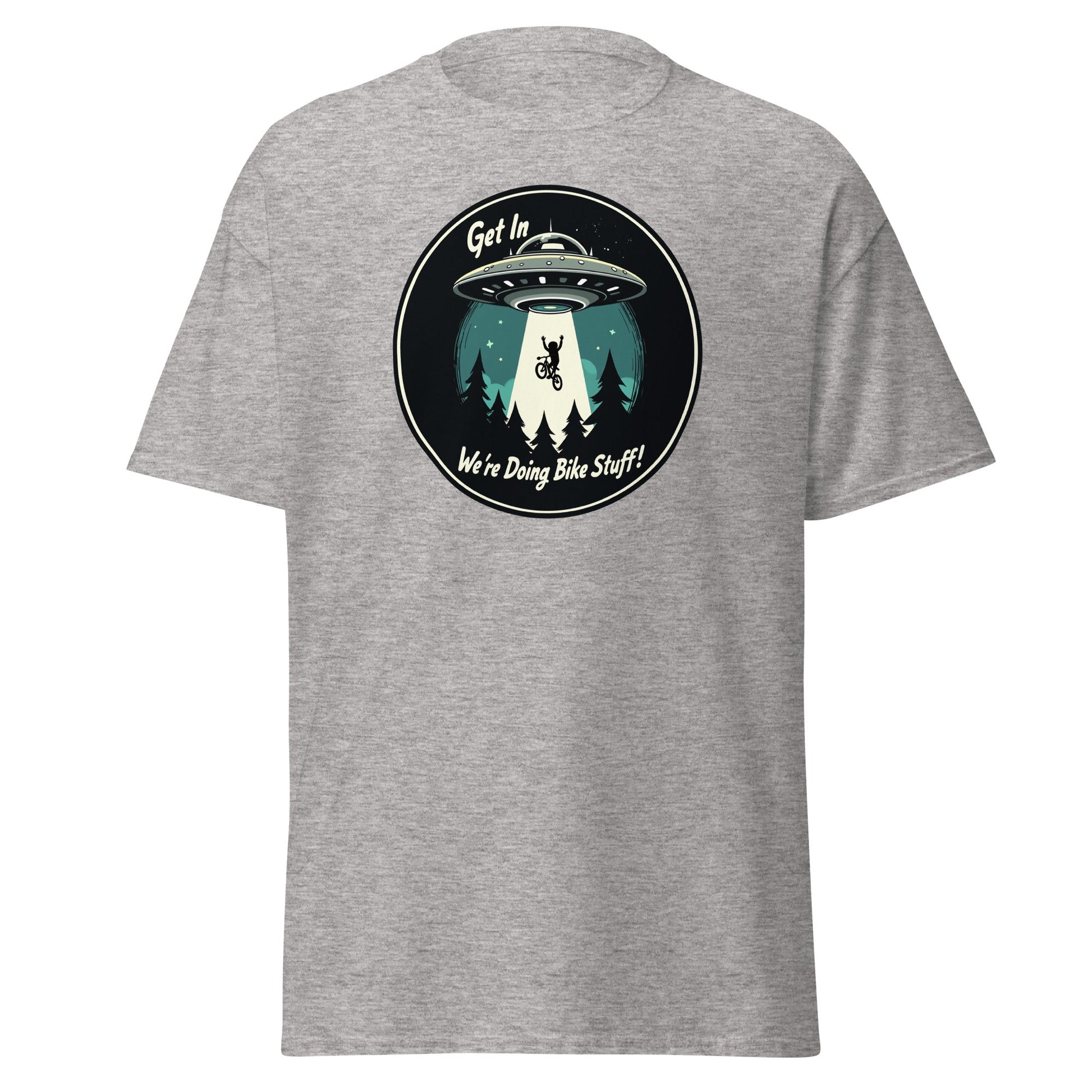 Mountain Biker - UFO Abduction "Get In - We're Doing Bike Stuff!" Men's (Unisex) Classic Tee - Men's Shirts - Discovery Co.