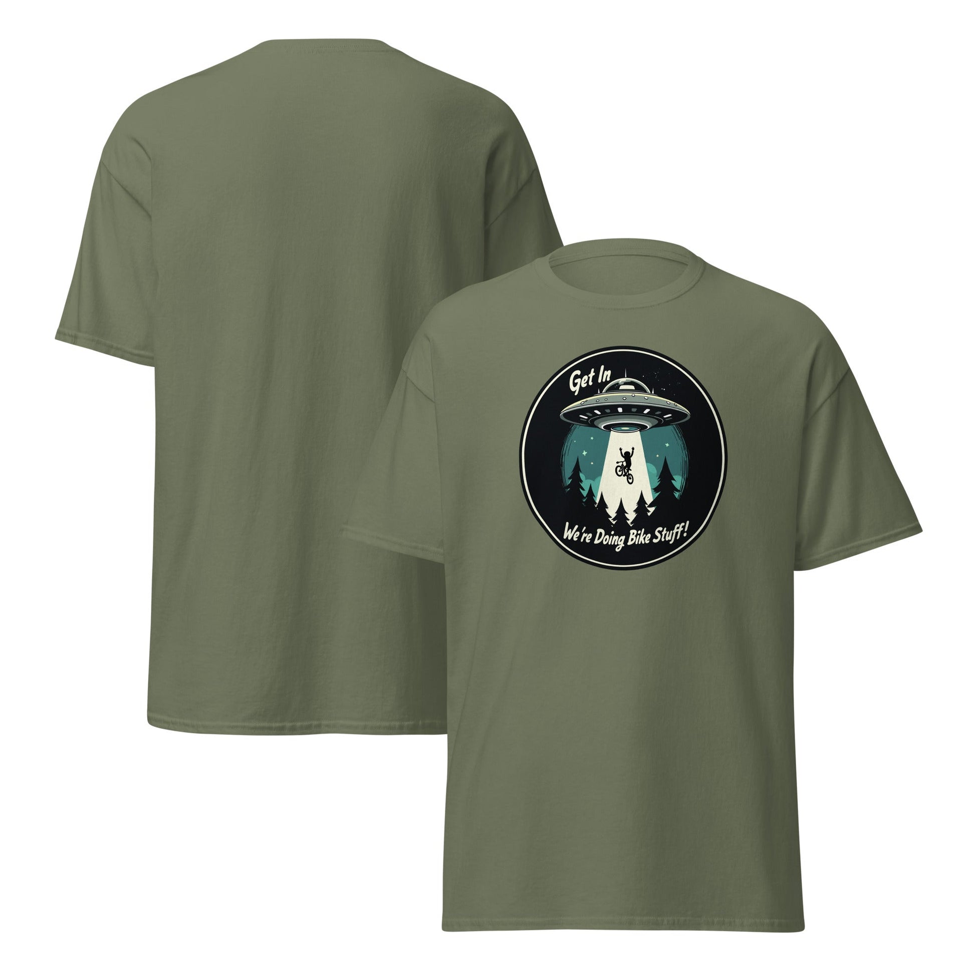 Mountain Biker - UFO Abduction "Get In - We're Doing Bike Stuff!" Men's (Unisex) Classic Tee - Men's Shirts - Discovery Co.