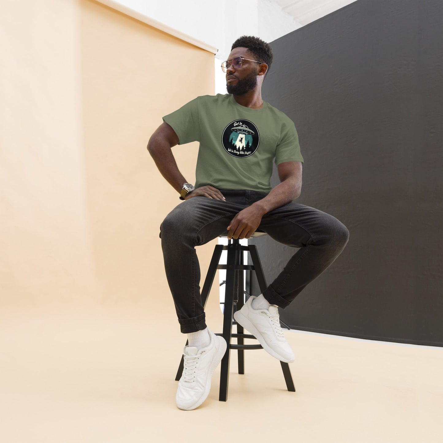 Mountain Biker - UFO Abduction "Get In - We're Doing Bike Stuff!" Men's (Unisex) Classic Tee - Men's Shirts - Discovery Co.