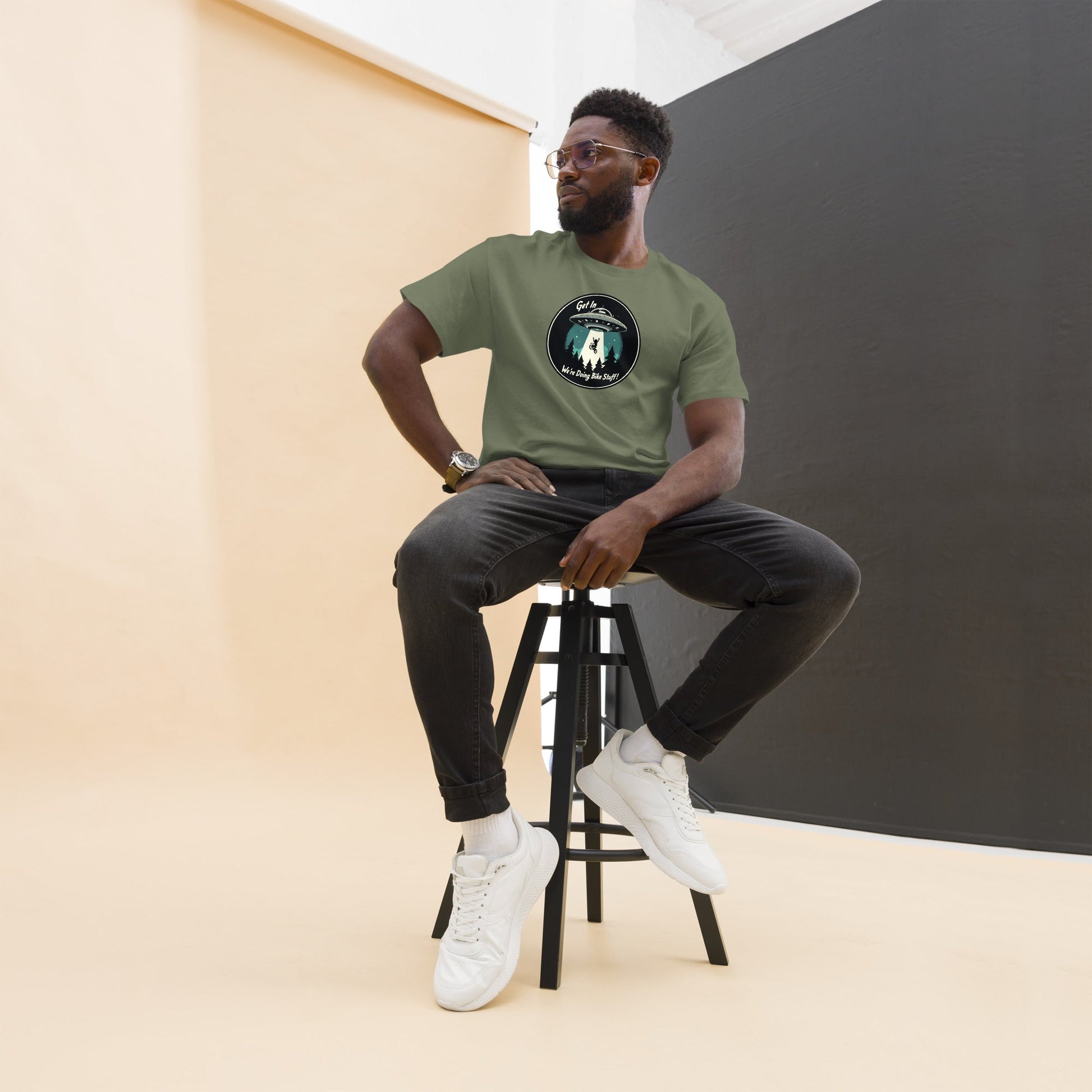 Mountain Biker - UFO Abduction "Get In - We're Doing Bike Stuff!" Men's (Unisex) Classic Tee - Men's Shirts - Discovery Co.