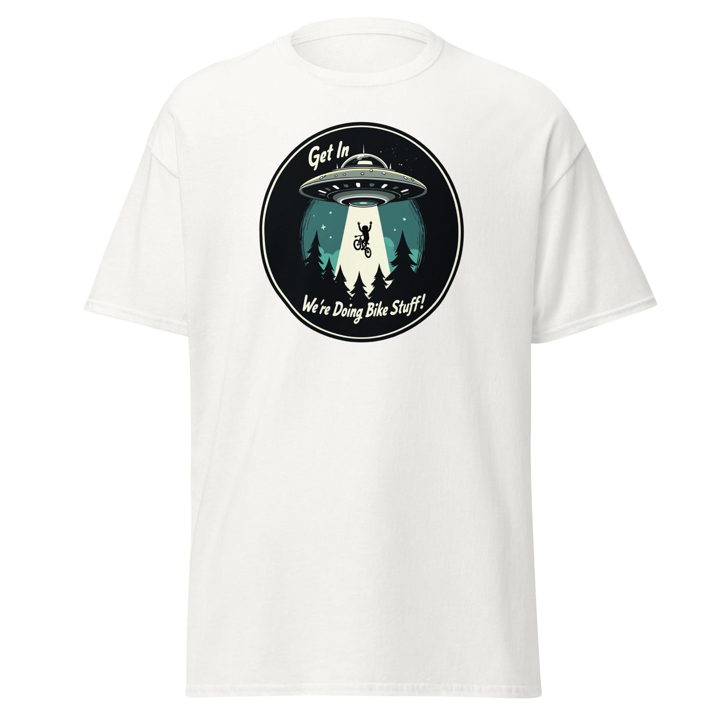 Mountain Biker - UFO Abduction "Get In - We're Doing Bike Stuff!" Men's (Unisex) Classic Tee - Men's Shirts - Discovery Co.