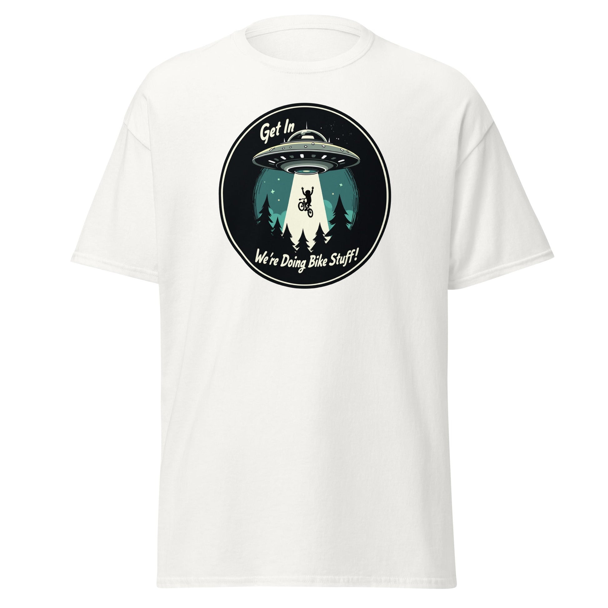 Mountain Biker - UFO Abduction "Get In - We're Doing Bike Stuff!" Men's (Unisex) Classic Tee - Men's Shirts - Discovery Co.