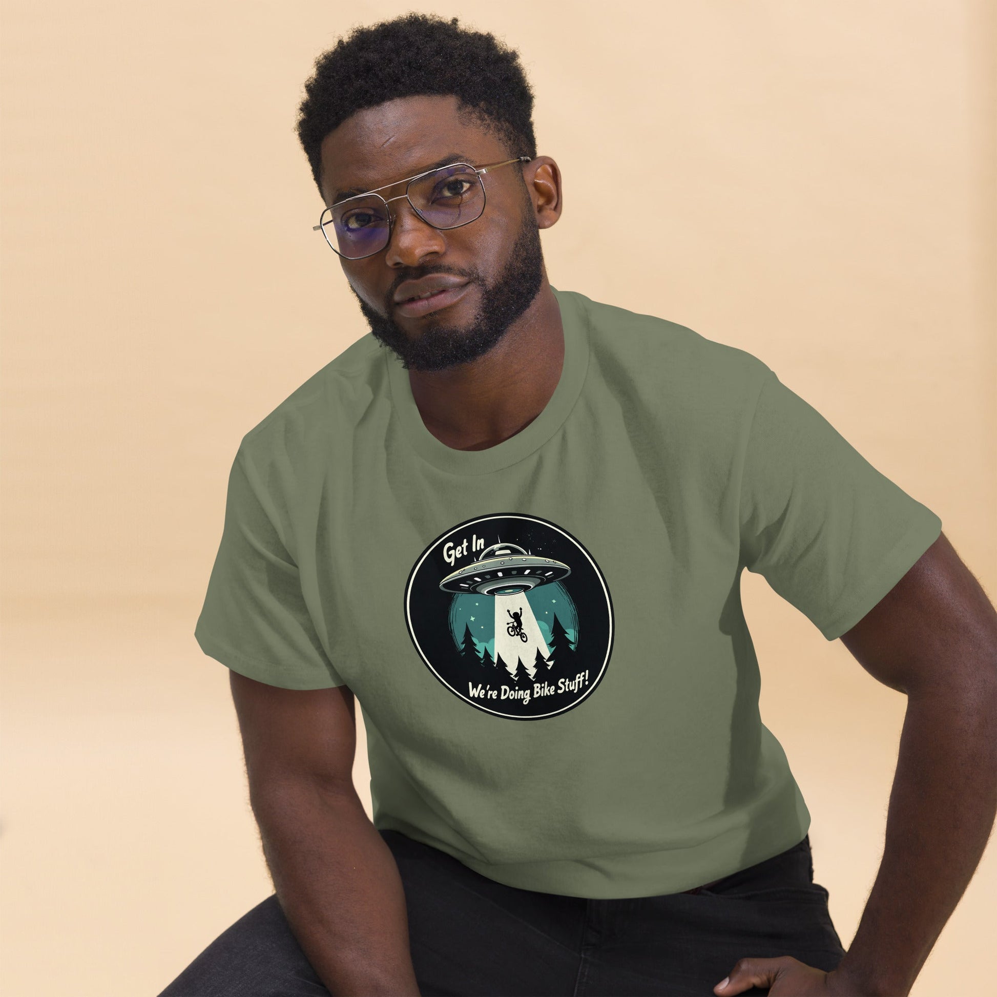 Mountain Biker - UFO Abduction "Get In - We're Doing Bike Stuff!" Men's (Unisex) Classic Tee - Men's Shirts - Discovery Co.