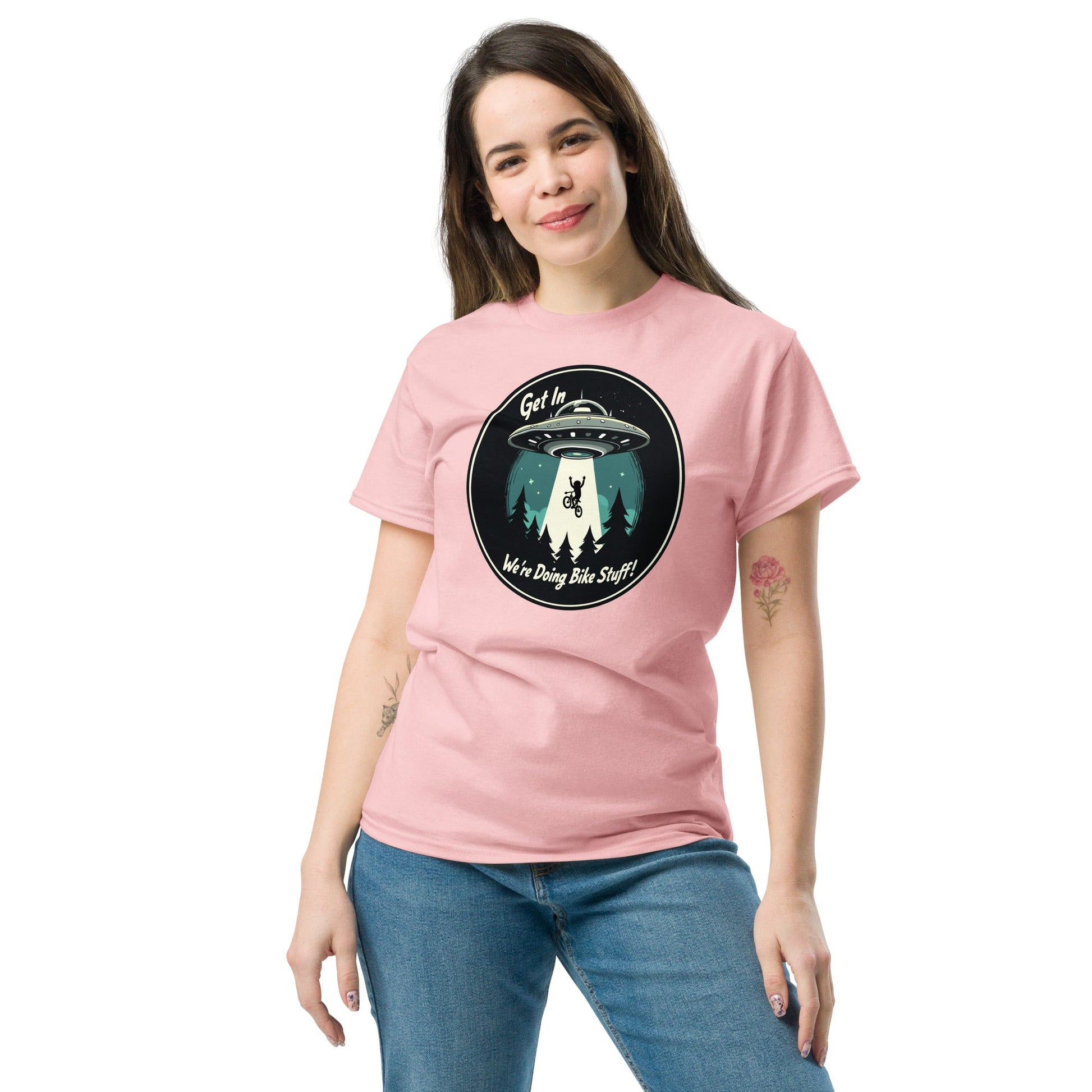 Mountain Biker - UFO Abduction "Get In - We're Doing Bike Stuff!" Women's (Unisex) Classic Tee - Women's Shirts - Discovery Co.