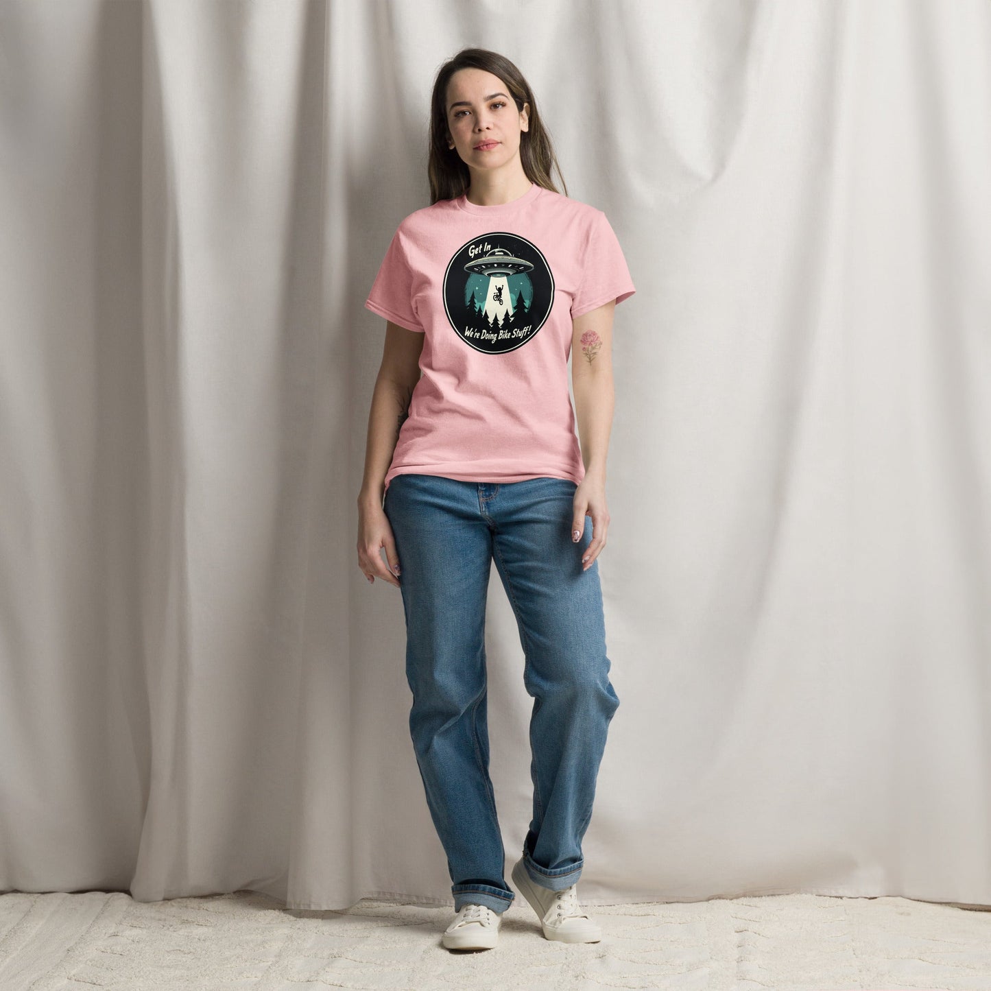 Mountain Biker - UFO Abduction "Get In - We're Doing Bike Stuff!" Women's (Unisex) Classic Tee - Women's Shirts - Discovery Co.