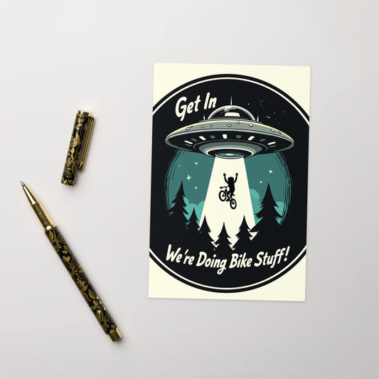 Mountain Biker - UFO Abduction Greeting Card - Greeting Card - Discovery Co.