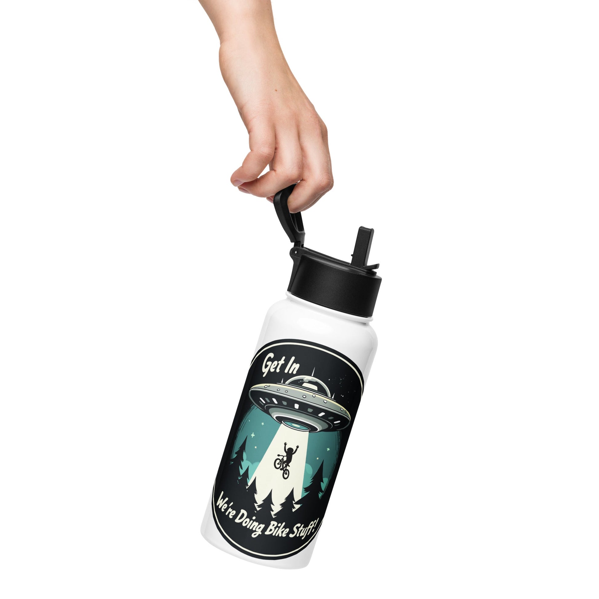 Mountain Biker - UFO Abduction Stainless Steel Water Bottle With Straw Lid - Stainless Steel Water Bottle With Straw Lid - Discovery Co.