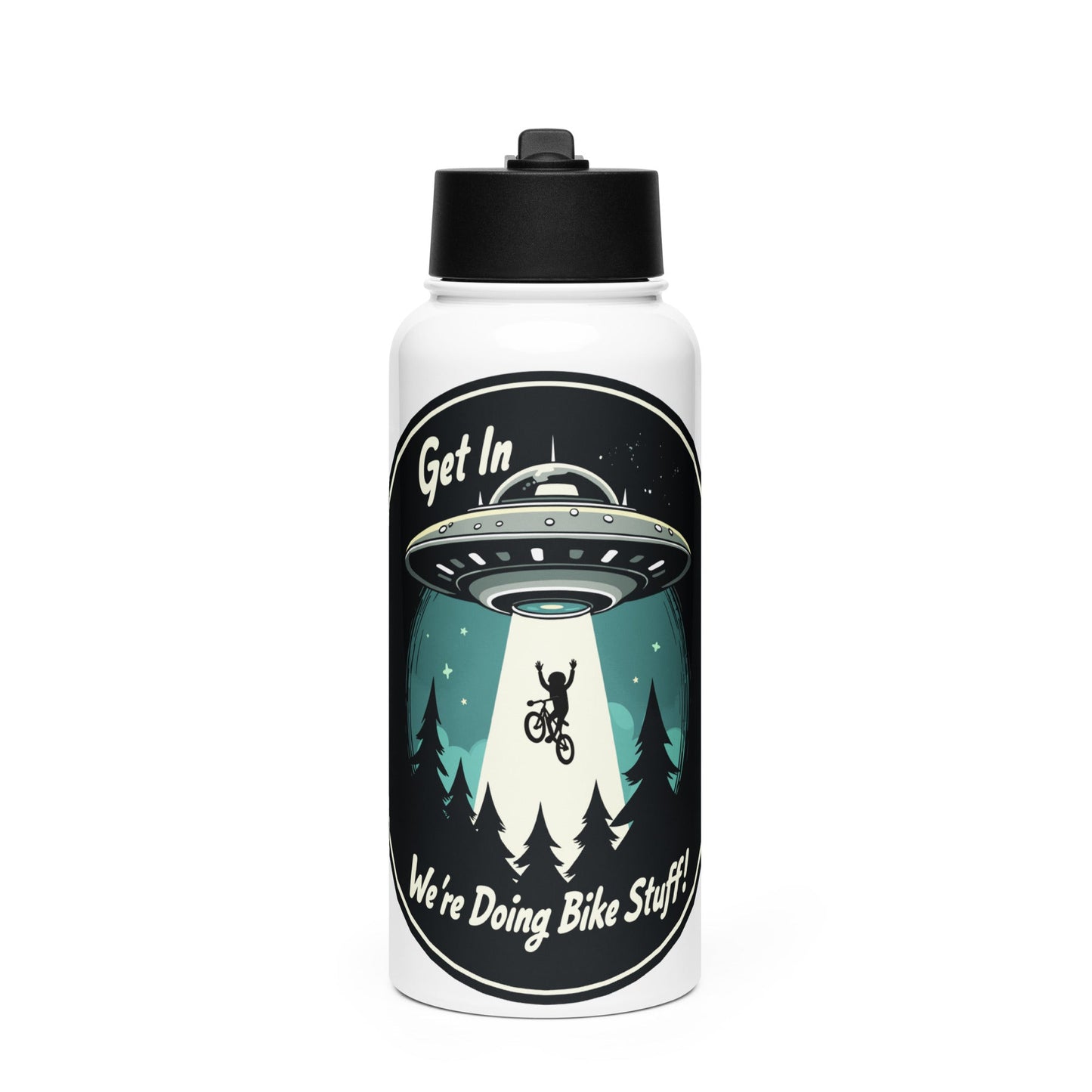 Mountain Biker - UFO Abduction Stainless Steel Water Bottle With Straw Lid - Stainless Steel Water Bottle With Straw Lid - Discovery Co.