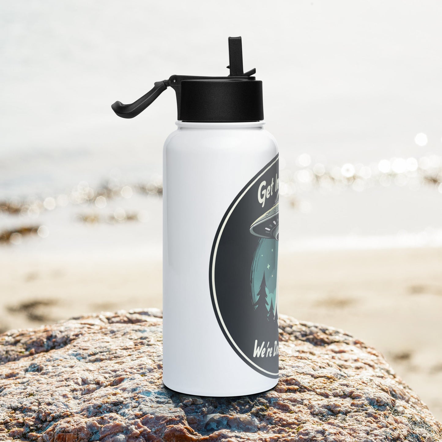 Mountain Biker - UFO Abduction Stainless Steel Water Bottle With Straw Lid - Stainless Steel Water Bottle With Straw Lid - Discovery Co.