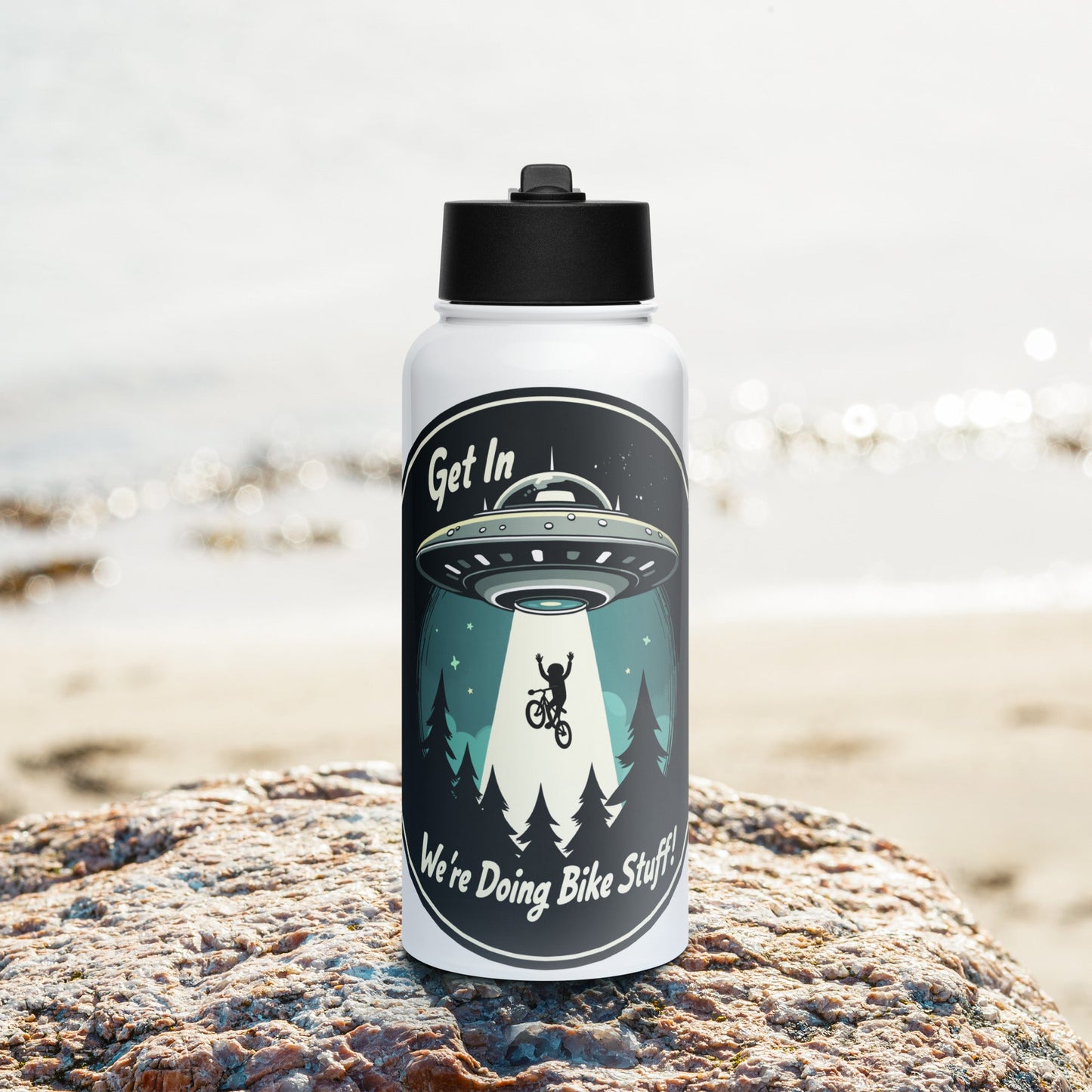 Mountain Biker - UFO Abduction Stainless Steel Water Bottle With Straw Lid - Stainless Steel Water Bottle With Straw Lid - Discovery Co.
