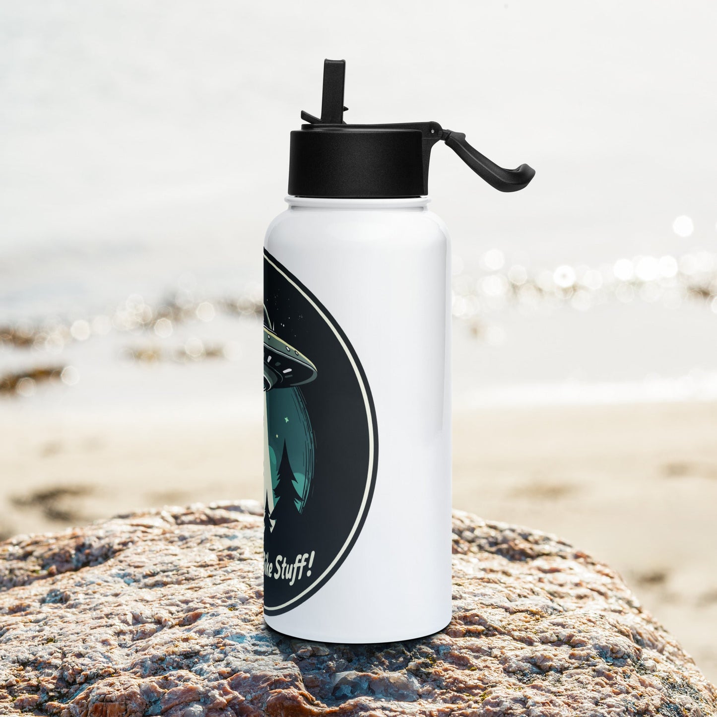 Mountain Biker - UFO Abduction Stainless Steel Water Bottle With Straw Lid - Stainless Steel Water Bottle With Straw Lid - Discovery Co.