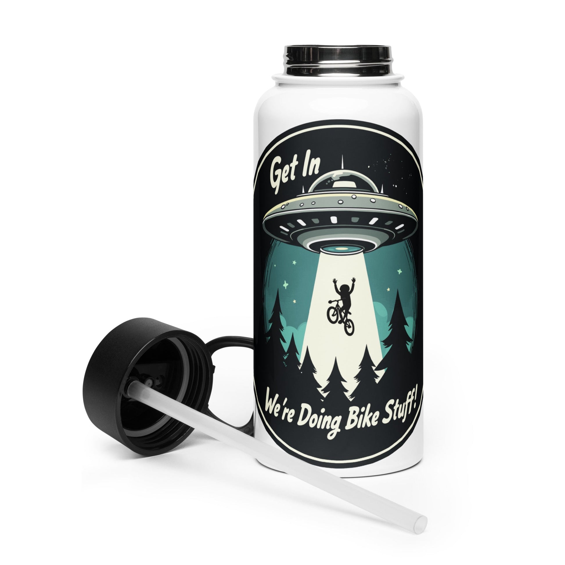 Mountain Biker - UFO Abduction Stainless Steel Water Bottle With Straw Lid - Stainless Steel Water Bottle With Straw Lid - Discovery Co.