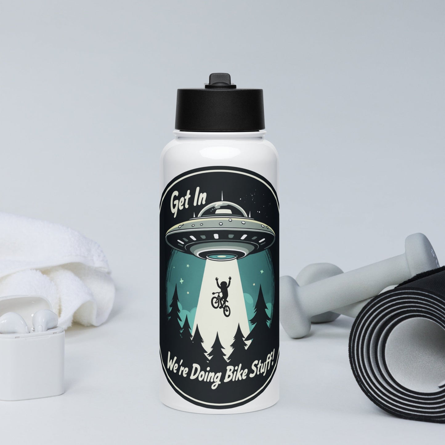 Mountain Biker - UFO Abduction Stainless Steel Water Bottle With Straw Lid - Stainless Steel Water Bottle With Straw Lid - Discovery Co.