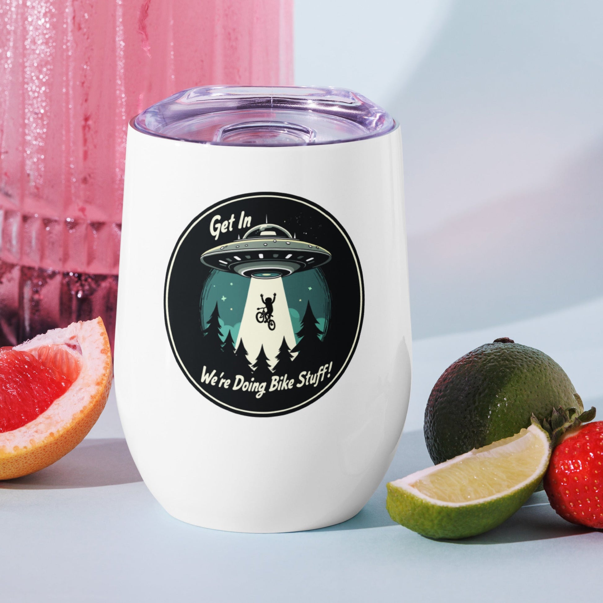 Mountain Biker - UFO Abduction Stainless Steel Wine Tumbler - Steel Tumbler - Discovery Co.
