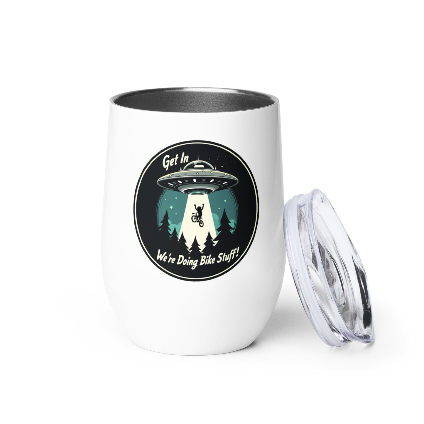 Mountain Biker - UFO Abduction Stainless Steel Wine Tumbler - Steel Tumbler - Discovery Co.