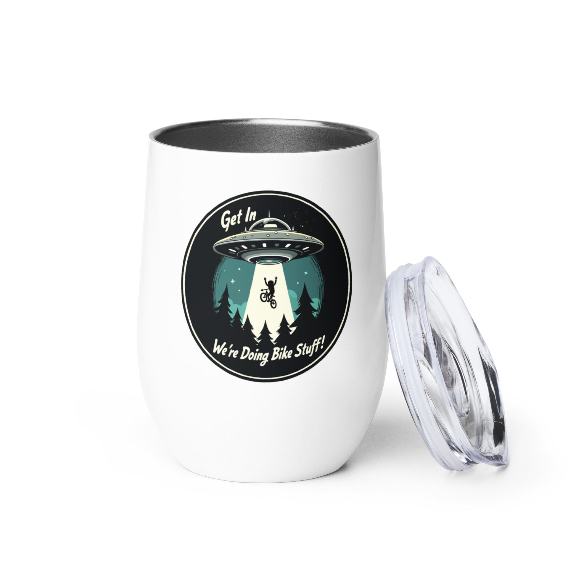 Mountain Biker - UFO Abduction Stainless Steel Wine Tumbler - Steel Tumbler - Discovery Co.